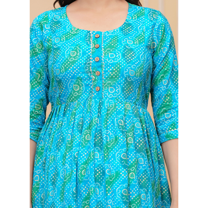 Hima Premium Cotton Anarkali Feeding & Maternity Kurti – 48 Inch Length, 2 Side Zips All-Day Comfort for Moms Blue