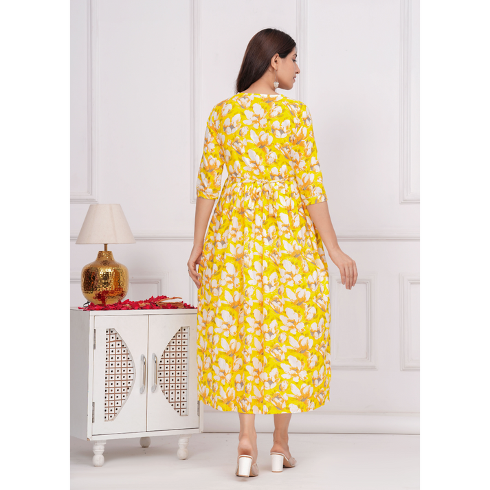 Hima Anarkali Feeding & Maternity Kurti β Effortless Style & All-Day Comfort for Moms (Yellow)