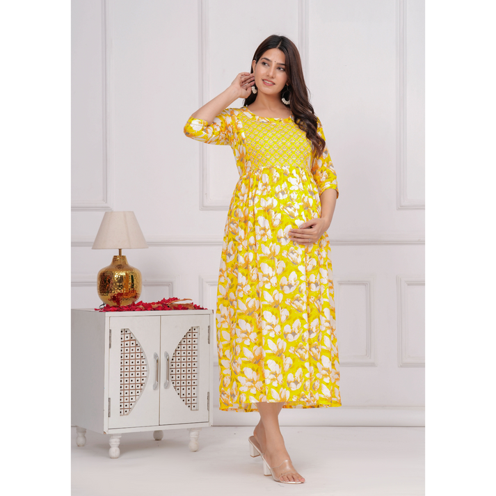 Hima Anarkali Feeding & Maternity Kurti β Effortless Style & All-Day Comfort for Moms (Yellow)