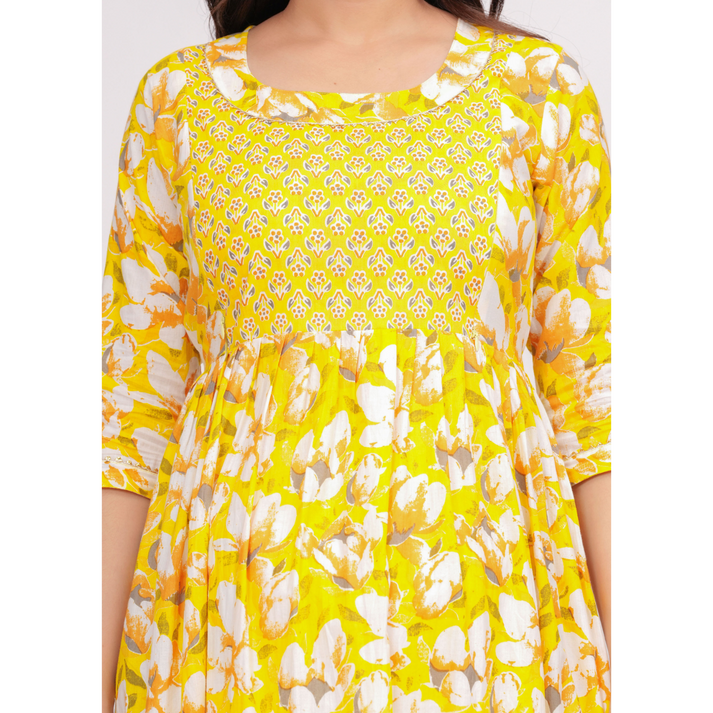 Hima Anarkali Feeding & Maternity Kurti β Effortless Style & All-Day Comfort for Moms (Yellow)