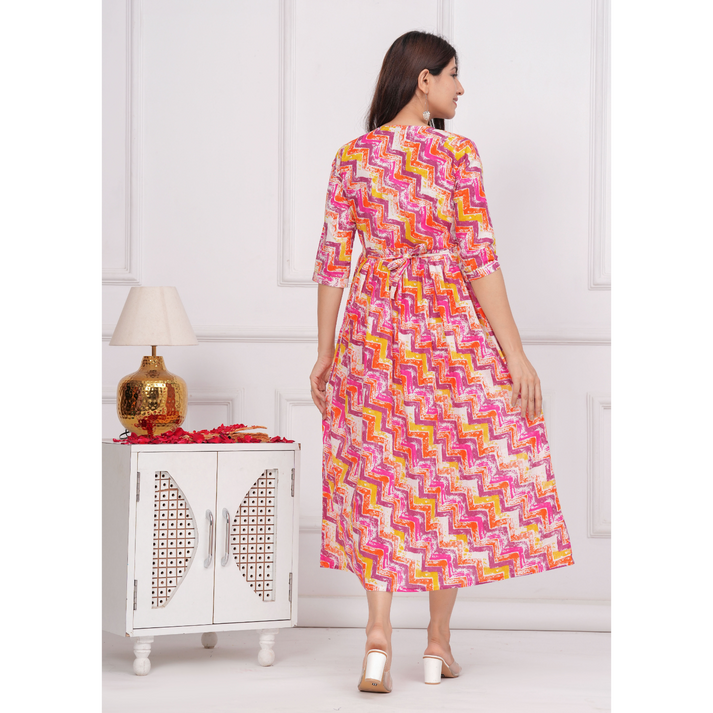 Hima Premium Cotton Anarkali Feeding & Maternity Kurti – 48 Inch Length, 2 Side Zips All-Day Comfort for Moms Pink