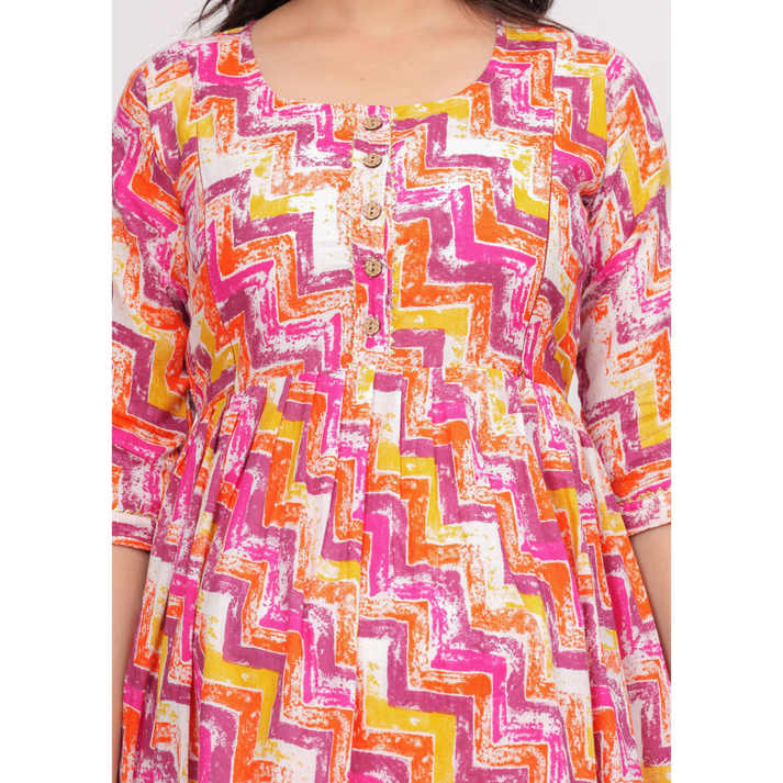 Hima Premium Cotton Anarkali Feeding & Maternity Kurti – 48 Inch Length, 2 Side Zips All-Day Comfort for Moms Pink