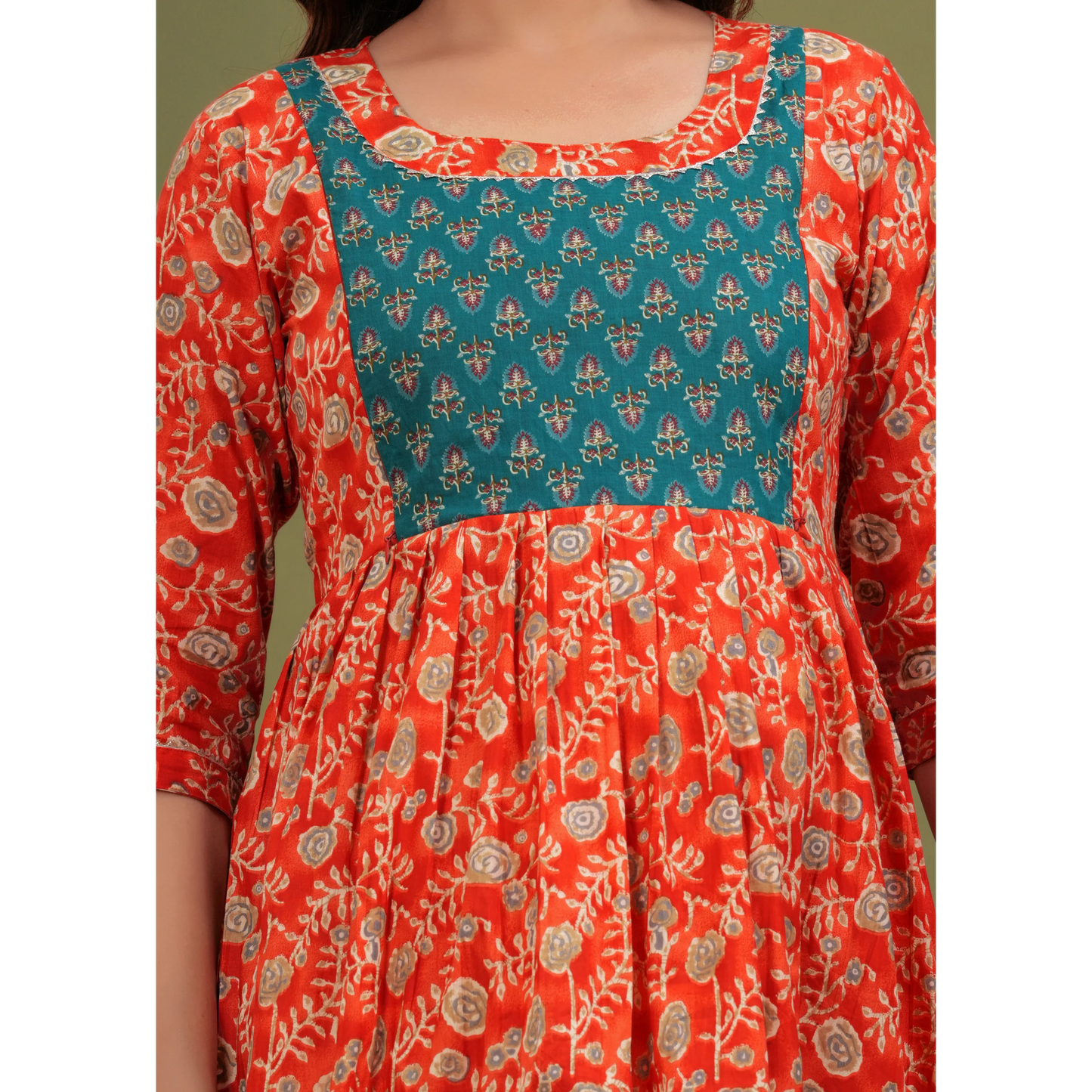 Hima Premium Cotton Anarkali Feeding & Maternity Kurti β 48 Inch Length, 2 Side Zips All-Day Comfort for Moms (Red)