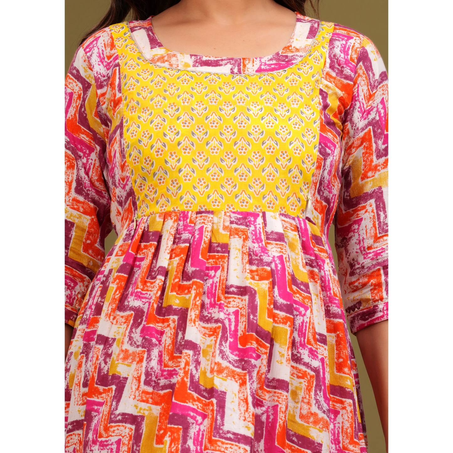 Hima Premium Cotton Anarkali Feeding & Maternity Kurti β 48 Inch Length, 2 Side Zips All-Day Comfort for Moms (Pink)