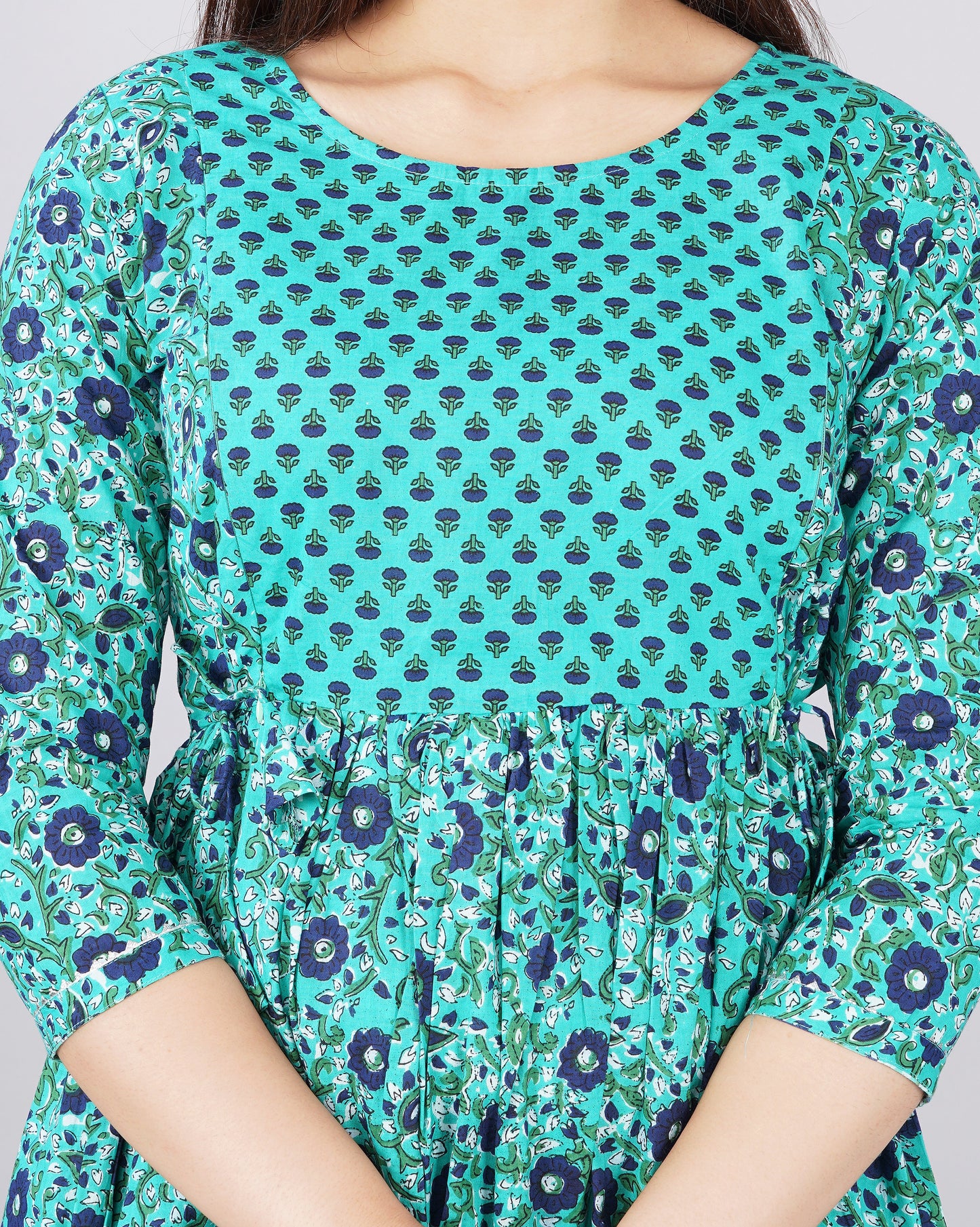Hima Premium Cotton Anarkali Feeding & Maternity Kurti β 48 Inch Length, 2 Side Zips All-Day Comfort for Moms (Light Blue)