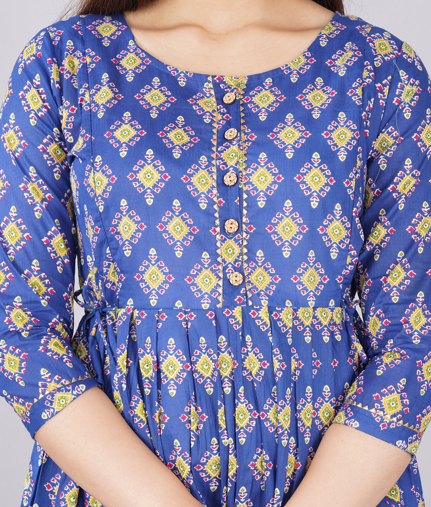Hima Premium Cotton Anarkali Feeding & Maternity Kurti – 48 Inch Length, 2 Side Zips All-Day Comfort for Moms Blue