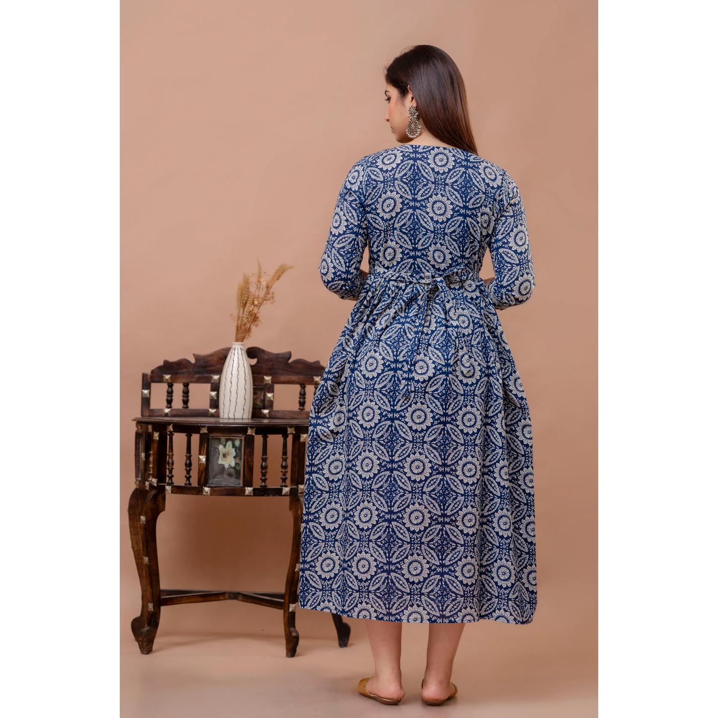 Hima Premium Cotton Anarkali Feeding & Maternity Kurti β 48 Inch Length, 2 Side Zips All-Day Comfort for Moms (Blue)