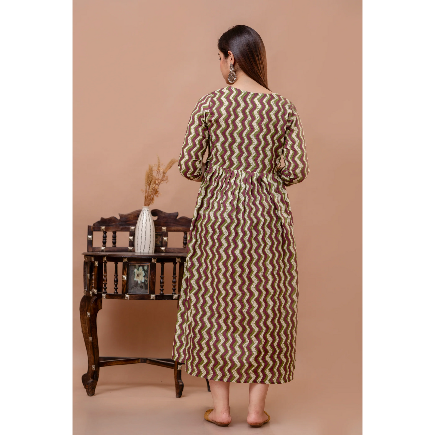 Hima Premium Quality Cotton Maternity Cum Feeding kurti (Brown)