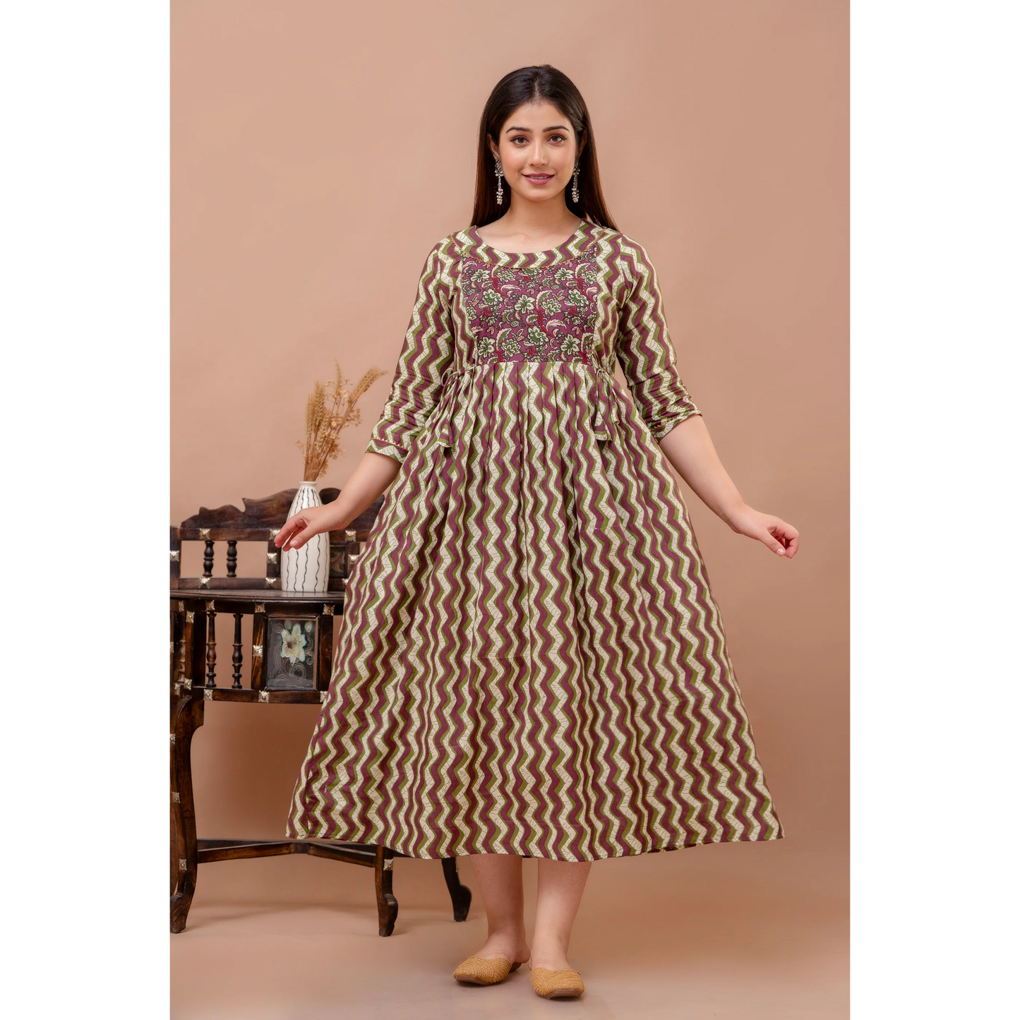 Hima Premium Quality Cotton Maternity Cum Feeding kurti (Brown)