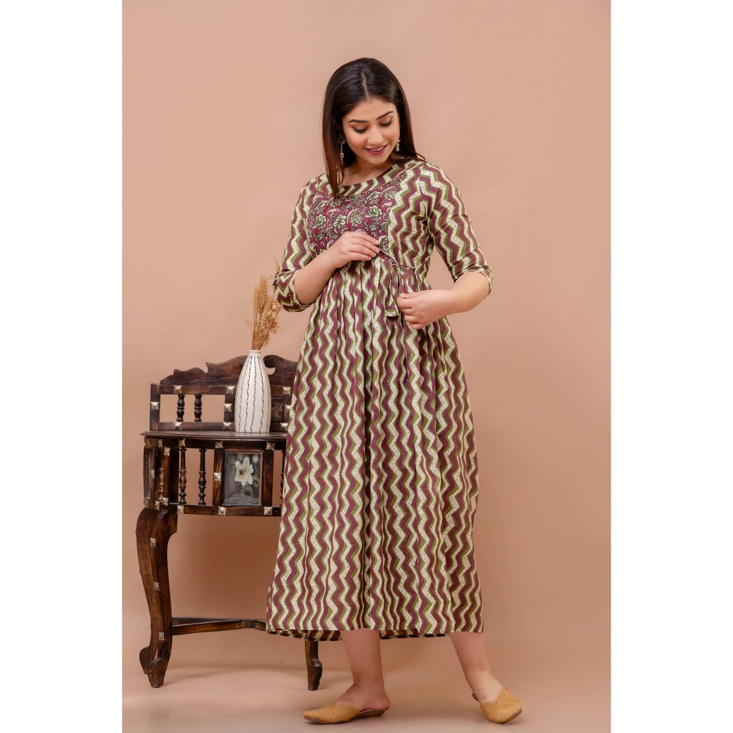 Hima Premium Quality Cotton Maternity Cum Feeding kurti (Brown)