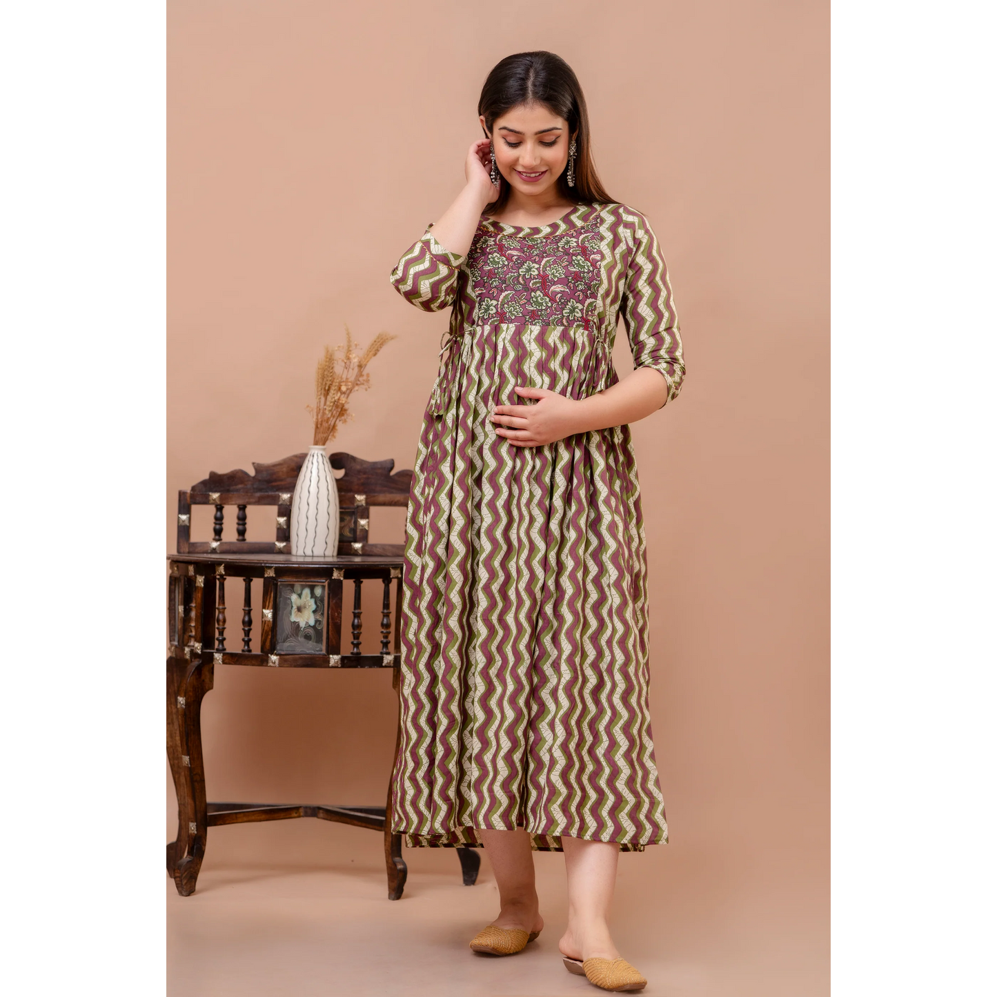 Hima Premium Quality Cotton Maternity Cum Feeding kurti (Brown)