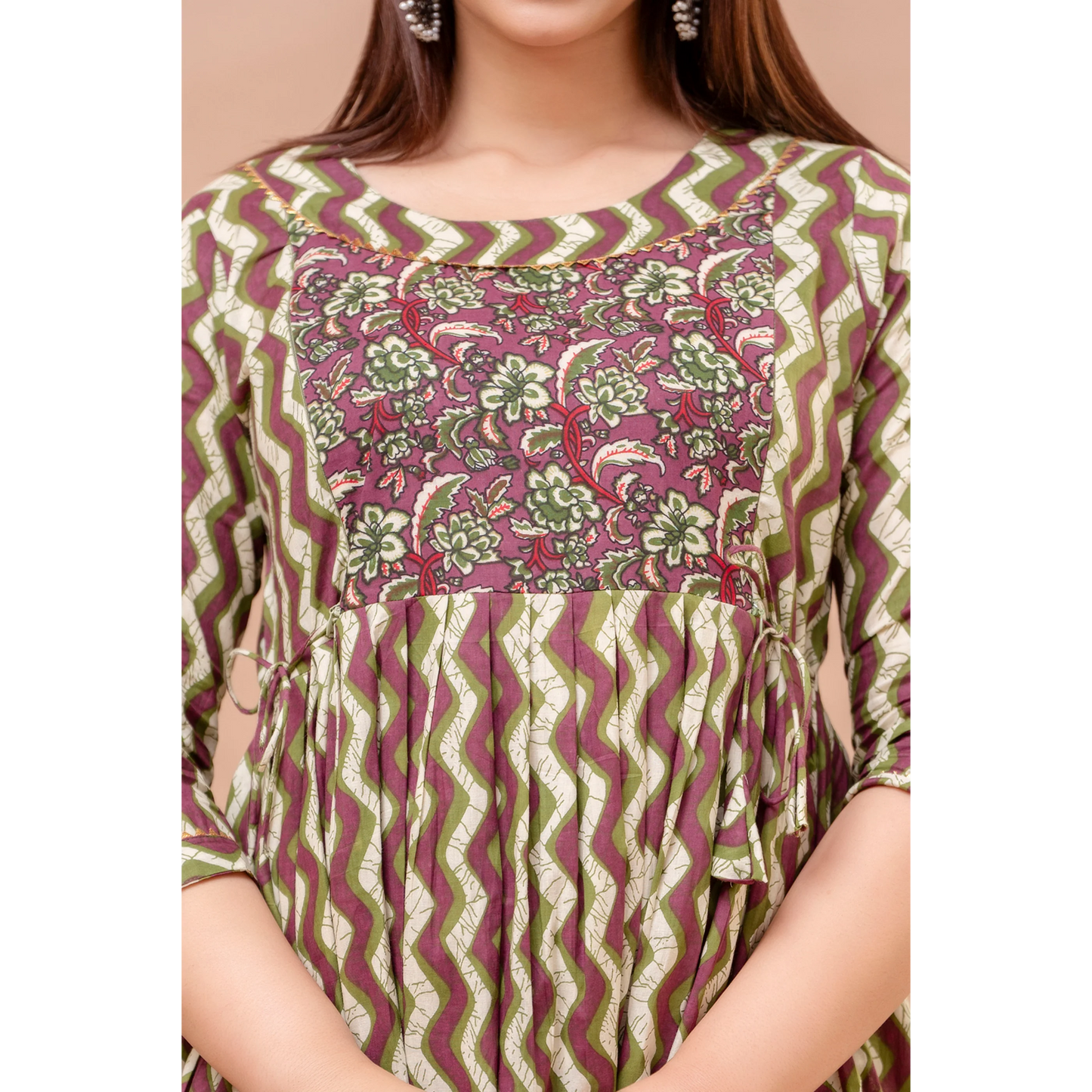 Hima Premium Quality Cotton Maternity Cum Feeding kurti (Brown)