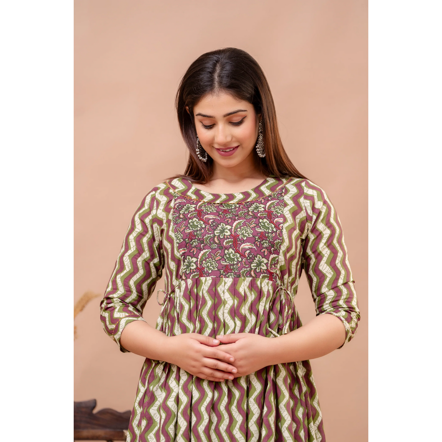 Hima Premium Quality Cotton Maternity Cum Feeding kurti (Brown)