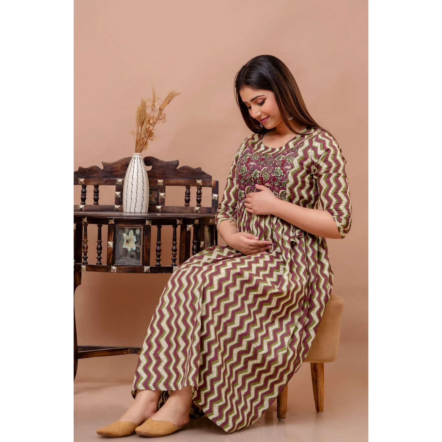 Hima Premium Quality Cotton Maternity Cum Feeding kurti (Brown)