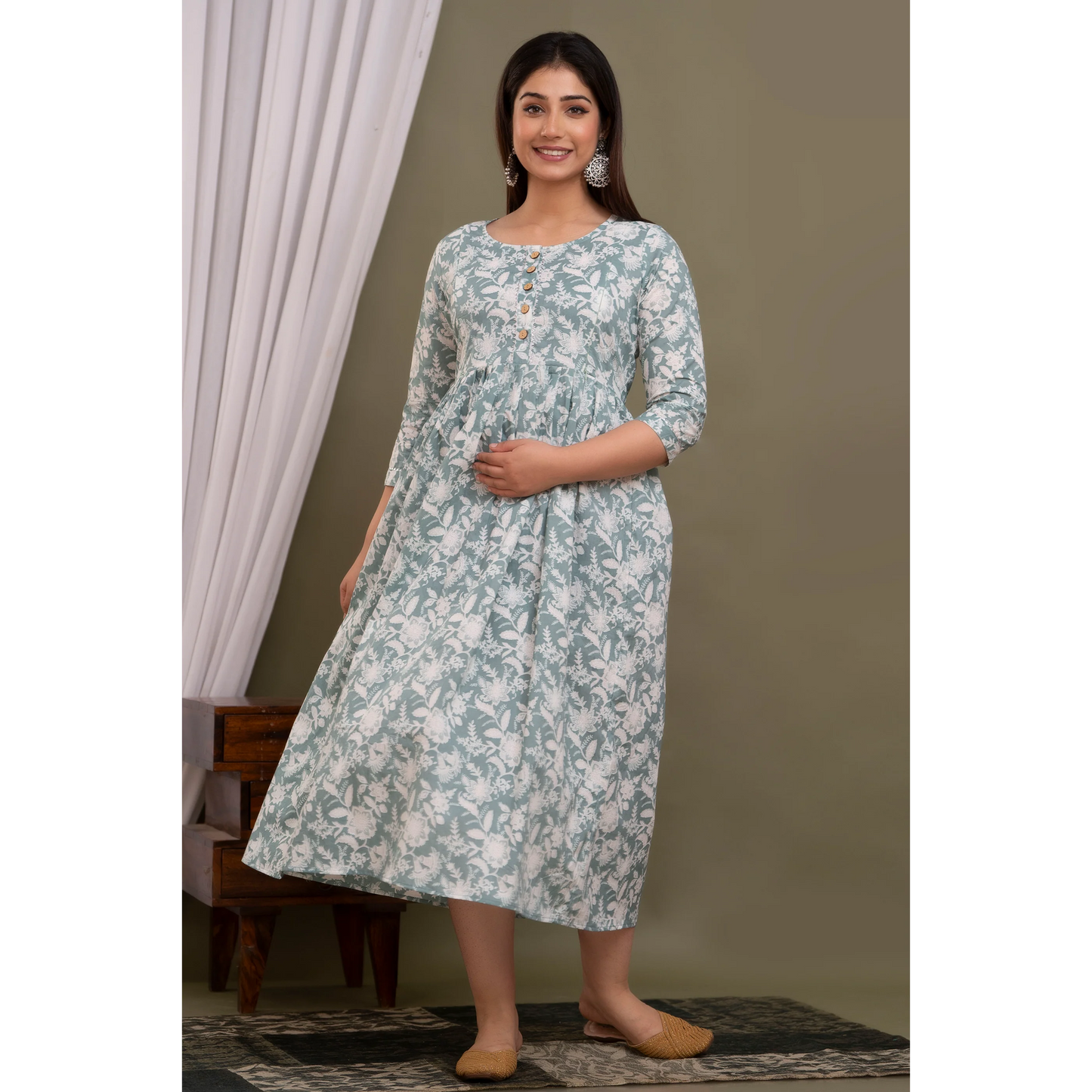 Hima Premium Cotton Anarkali Feeding & Maternity Kurti β 48 Inch Length, 2 Side Zips All-Day Comfort for Moms (Grey)