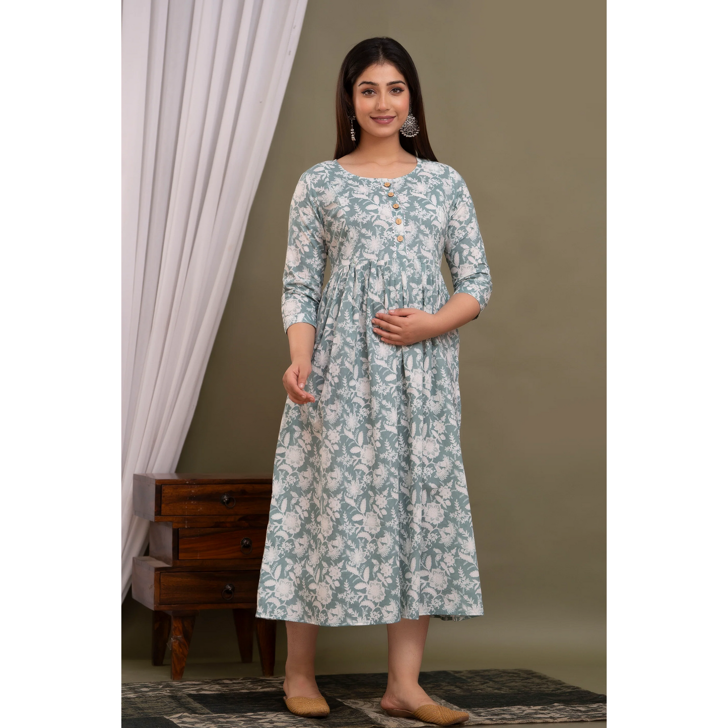 Hima Premium Cotton Anarkali Feeding & Maternity Kurti β 48 Inch Length, 2 Side Zips All-Day Comfort for Moms (Grey)