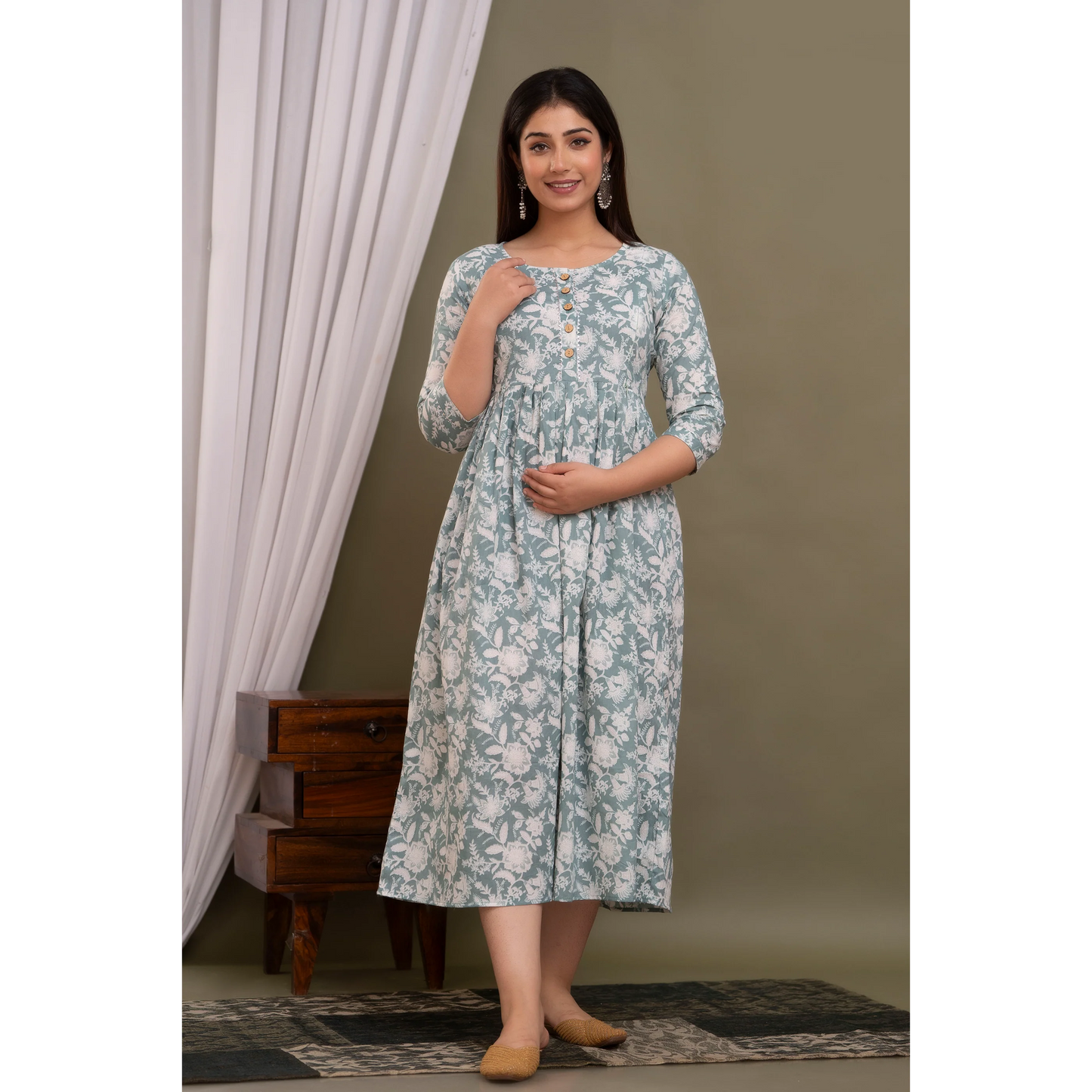 Hima Premium Cotton Anarkali Feeding & Maternity Kurti β 48 Inch Length, 2 Side Zips All-Day Comfort for Moms (Grey)