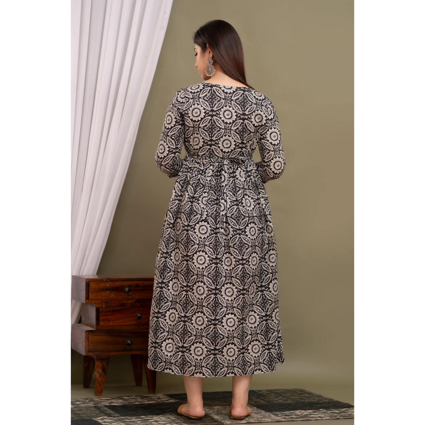 Hima Premium Cotton Anarkali Feeding & Maternity Kurti β 48 Inch Length, 2 Side Zips All-Day Comfort for Moms(Grey)