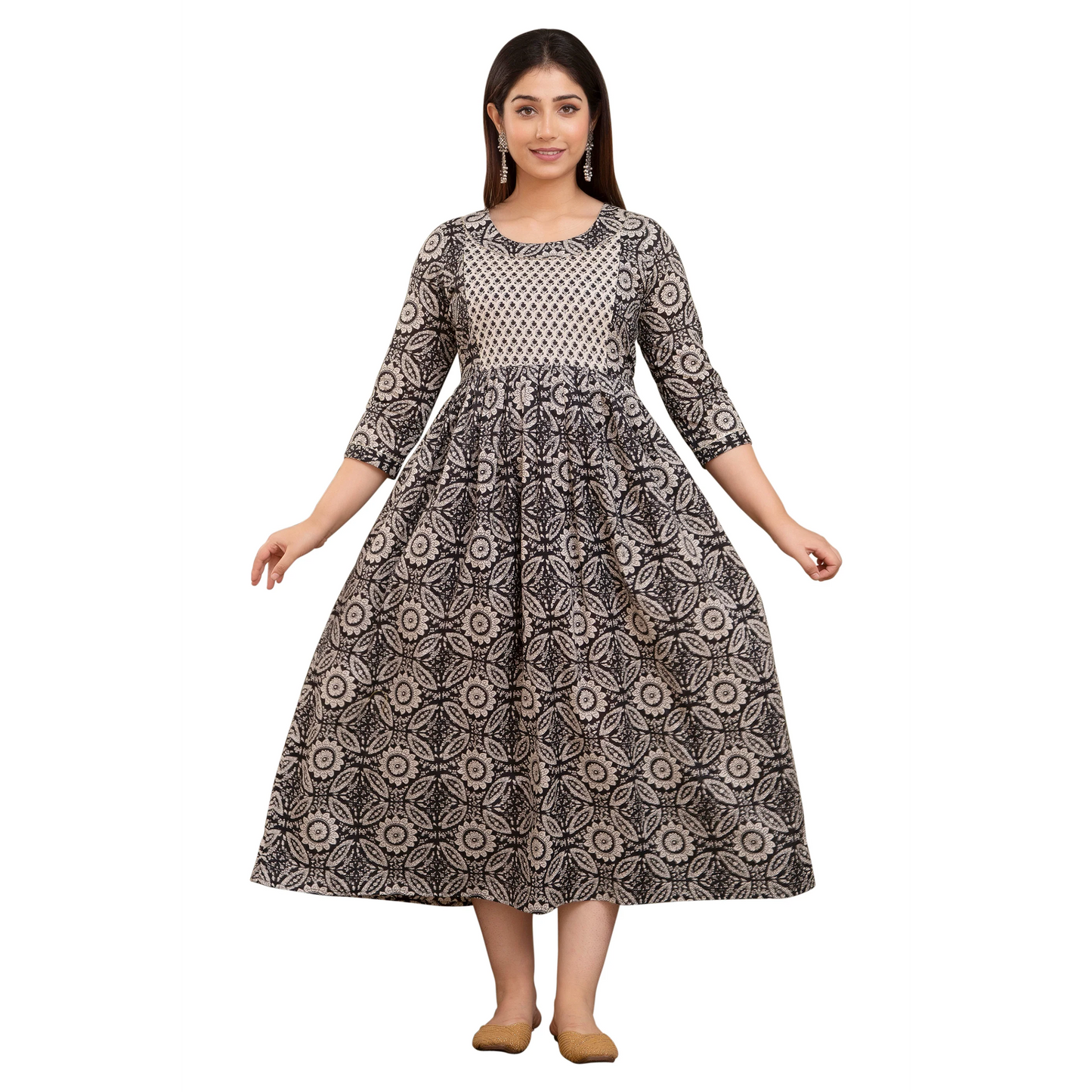 Hima Premium Cotton Anarkali Feeding & Maternity Kurti β 48 Inch Length, 2 Side Zips All-Day Comfort for Moms(Grey)