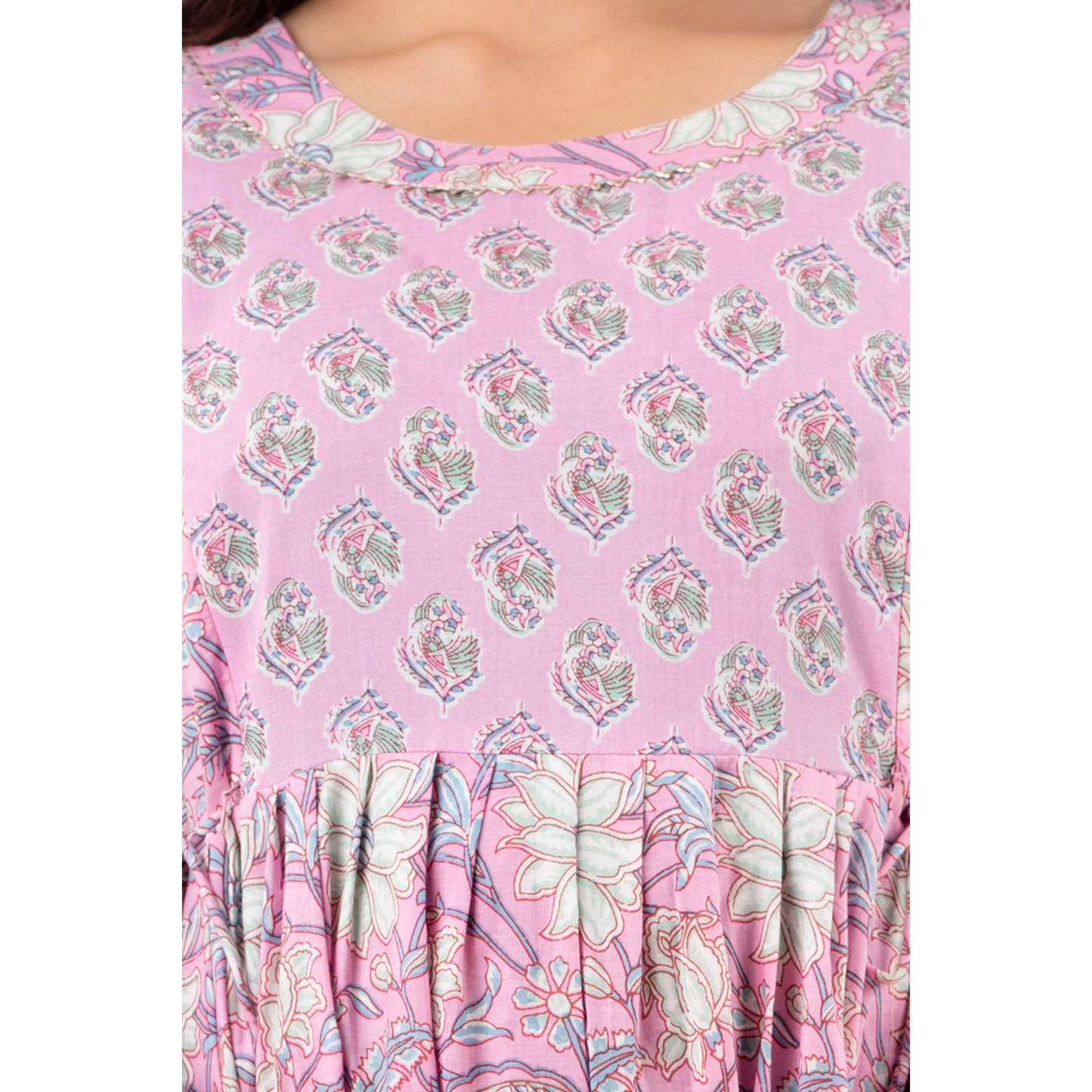 Hima Premium Cotton Anarkali Feeding & Maternity Kurti β 48 Inch Length, 2 Side Zips All-Day Comfort for Moms (Pink)