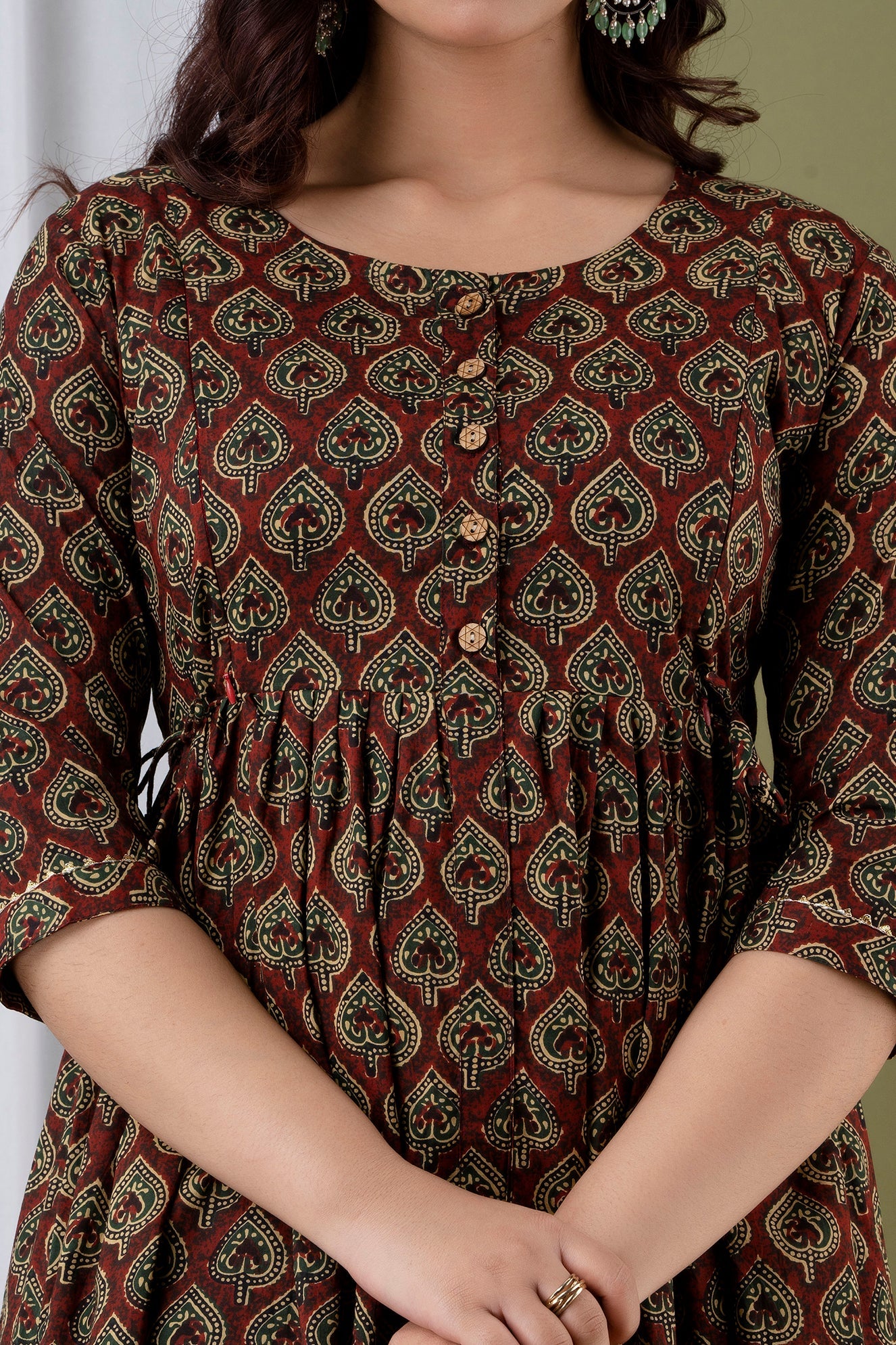 Hima Premium Cotton Anarkali Feeding & Maternity Kurti – 48 Inch Length, 2 Side Zips All-Day Comfort for Moms (Brown)