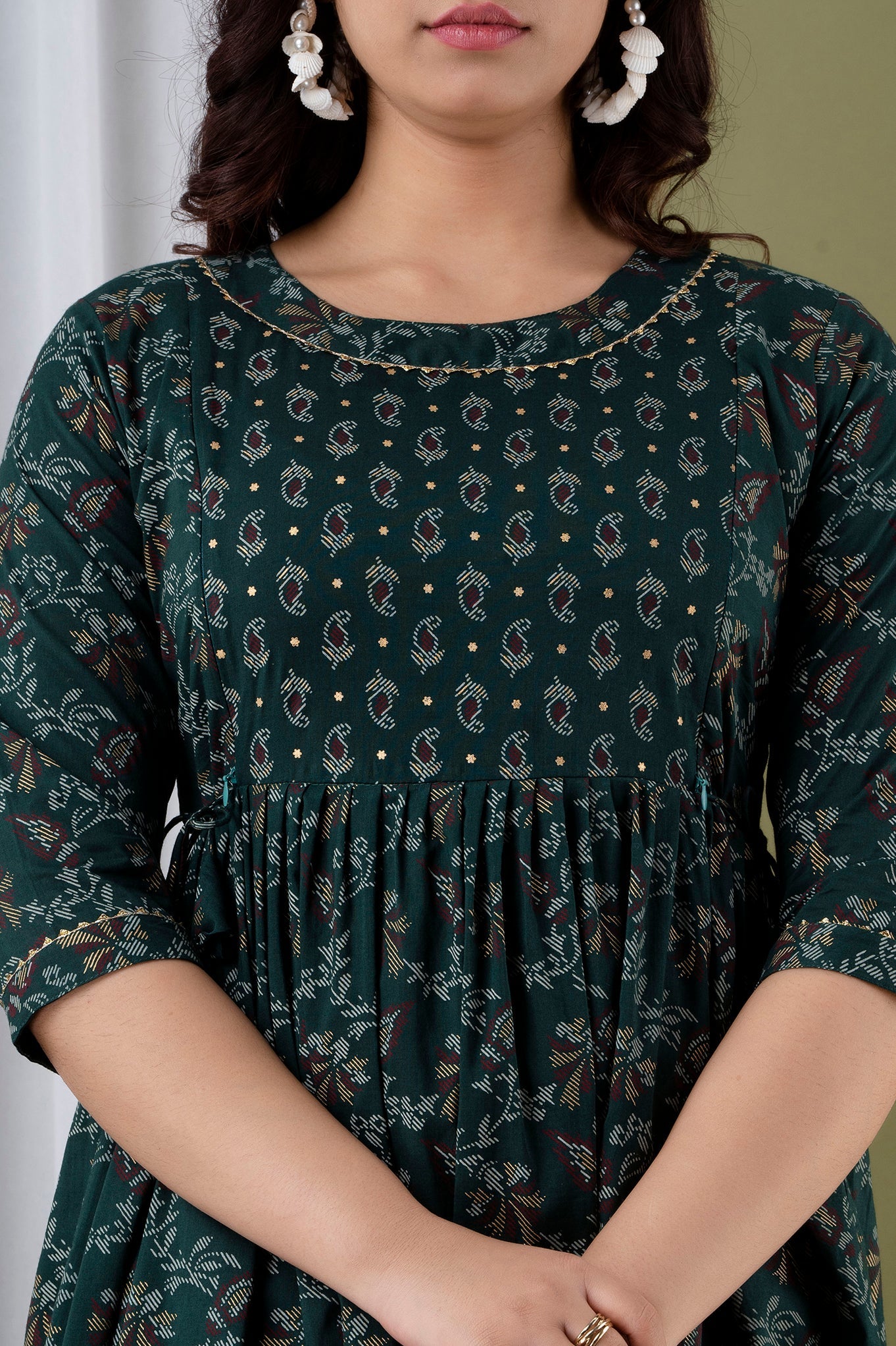 Hima Premium Cotton Anarkali Feeding & Maternity Kurti – 48 Inch Length, 2 Side Zips All-Day Comfort for Moms Green