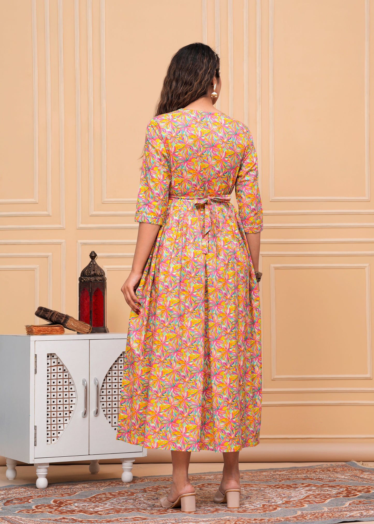 Hima Premium Cotton Anarkali Feeding & Maternity Kurti β 48 Inch Length, 2 Side Zips All-Day Comfort for Moms (Orange)