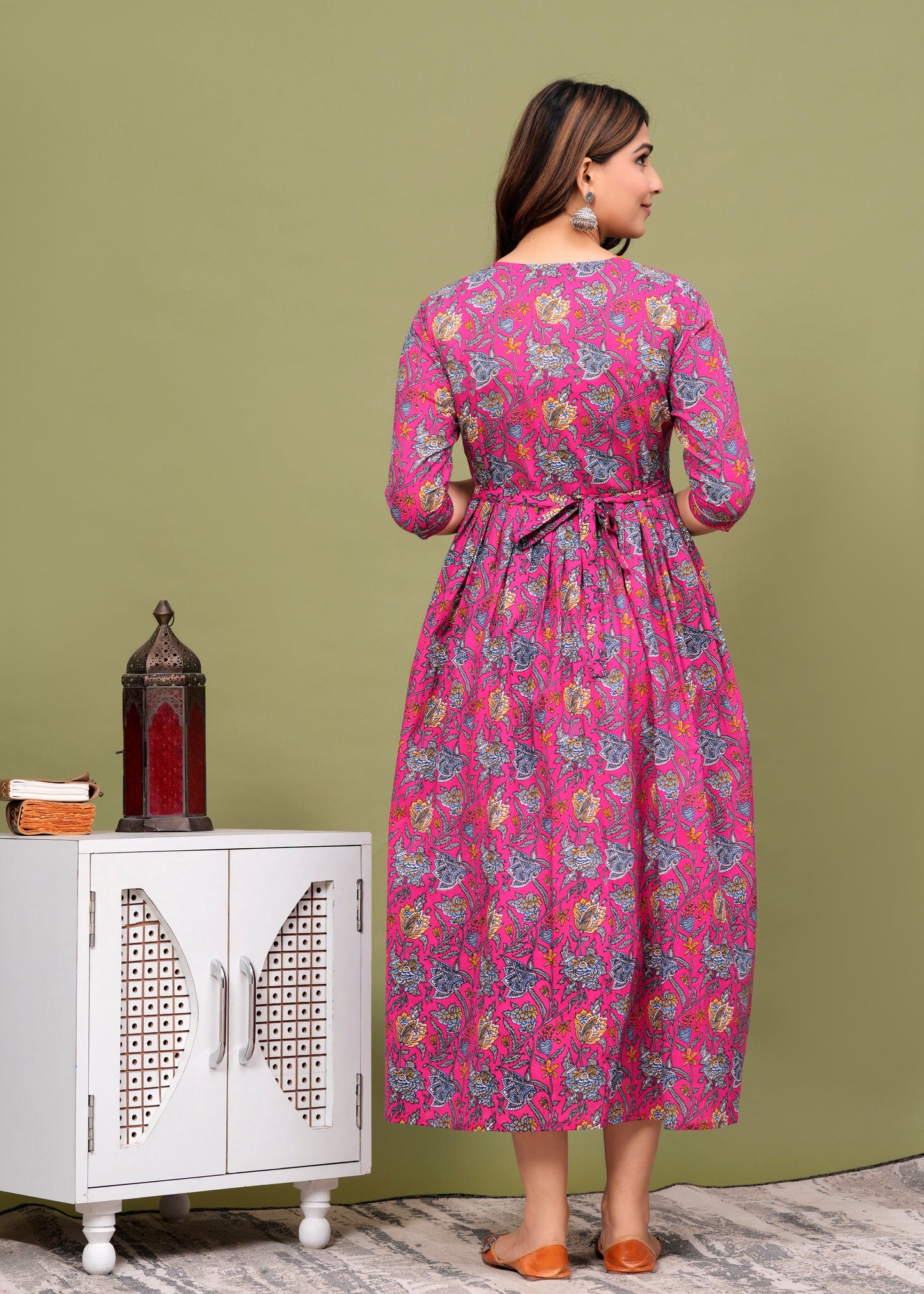 Hima Premium Cotton Anarkali Feeding & Maternity Kurti β 48 Inch Length, 2 Side Zips All-Day Comfort for Moms (Pink)