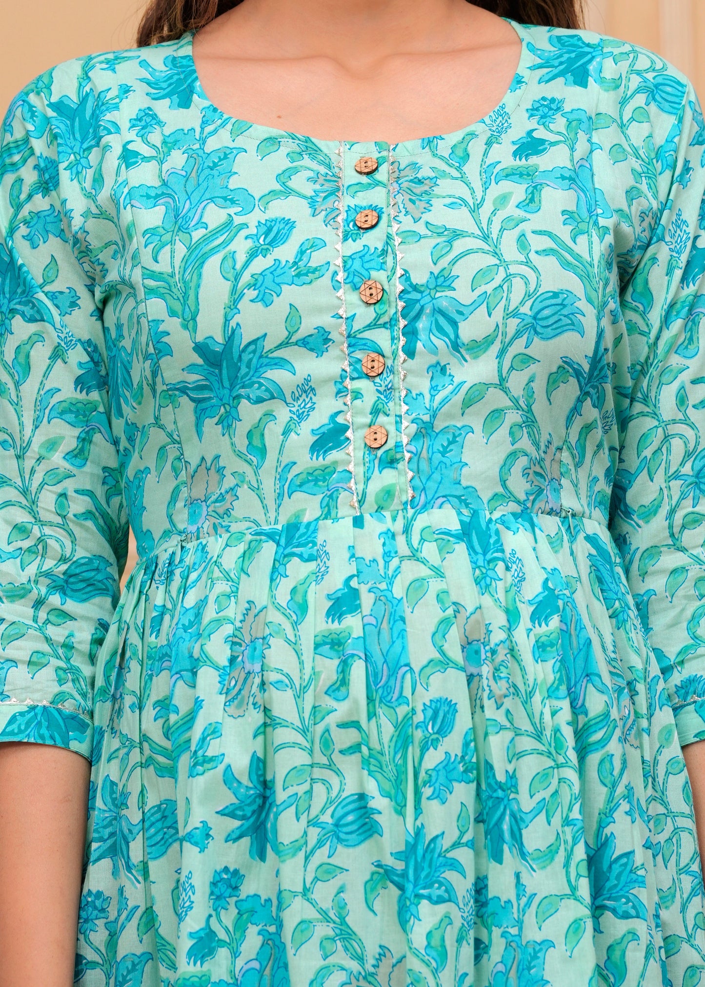 Hima Premium Cotton Anarkali Feeding & Maternity Kurti β 48 Inch Length, 2 Side Zips All-Day Comfort for Moms (Sky Blue)
