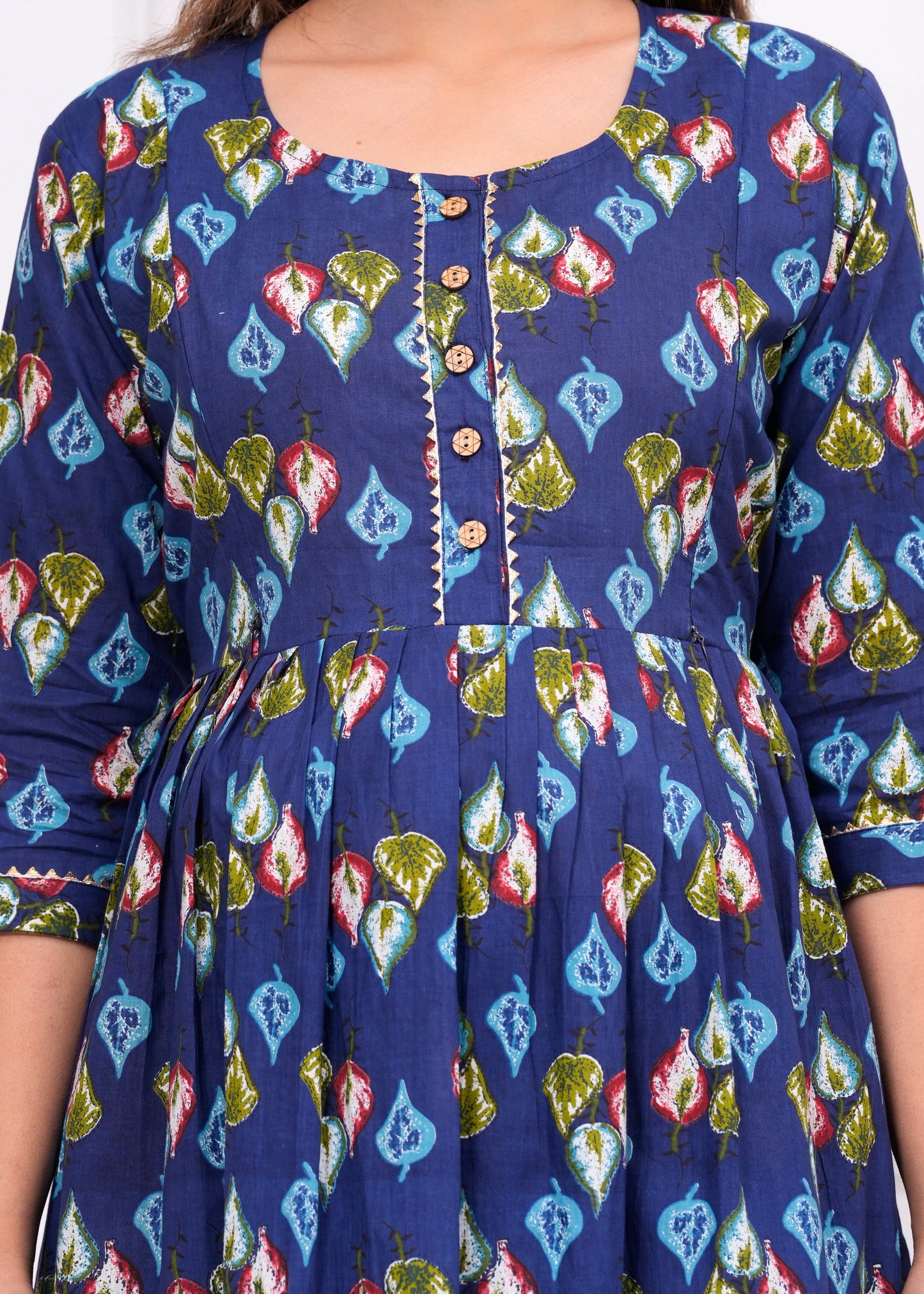 Hima Premium Cotton Anarkali Feeding & Maternity Kurti β 48 Inch Length, 2 Side Zips All-Day Comfort for Moms (Blue)