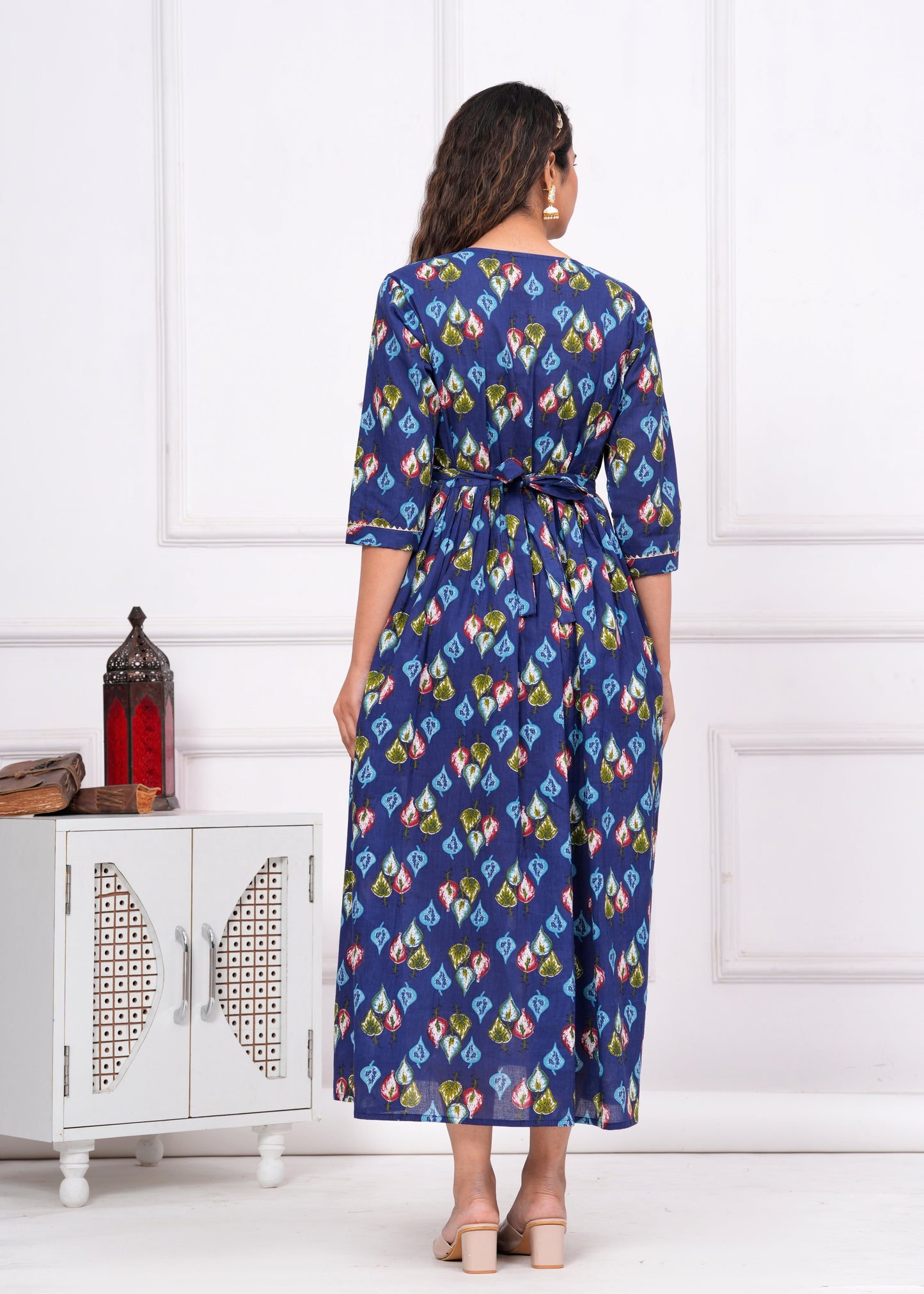 Hima Premium Cotton Anarkali Feeding & Maternity Kurti β 48 Inch Length, 2 Side Zips All-Day Comfort for Moms (Blue)