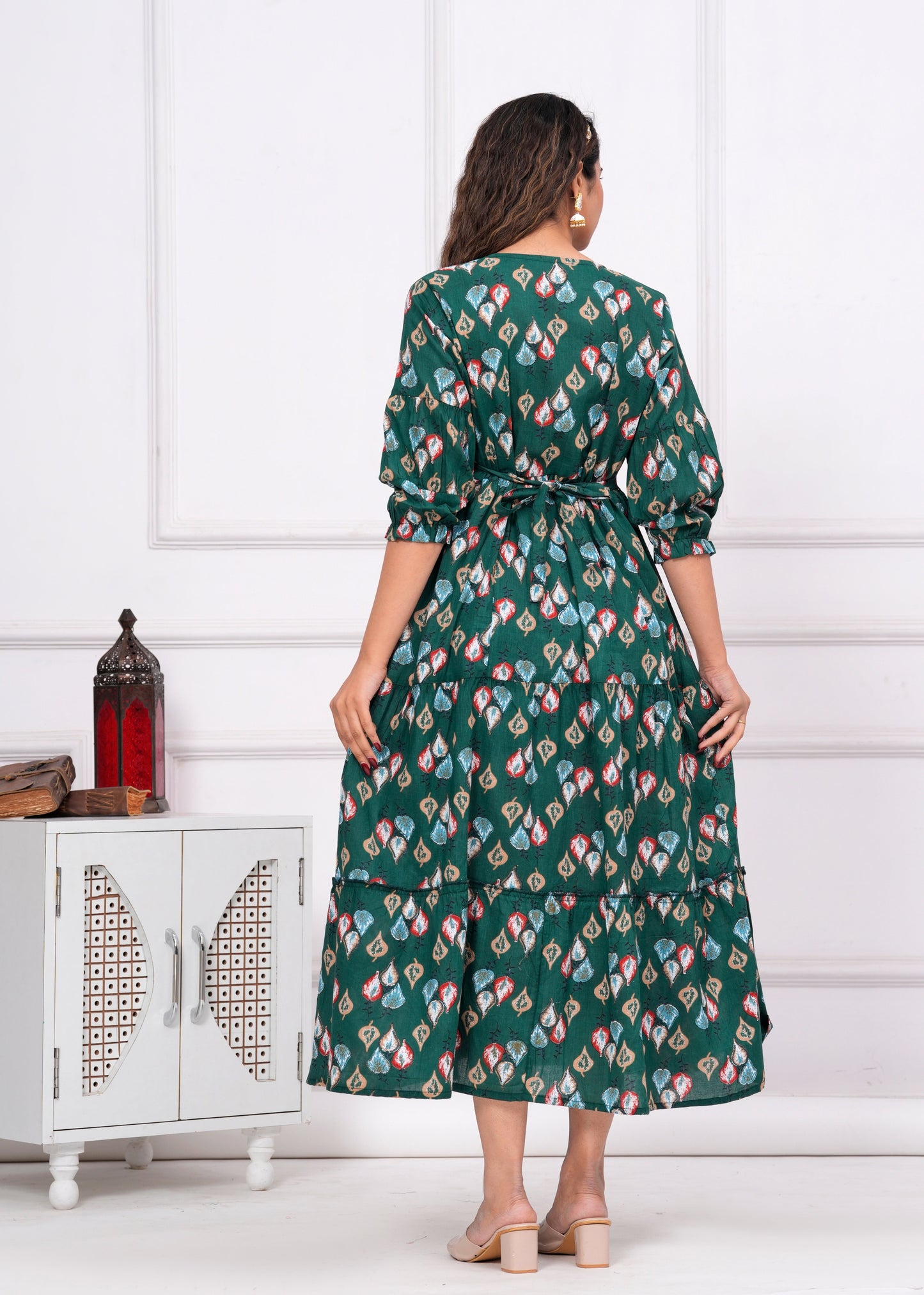 Hima Premium Cotton Anarkali Feeding & Maternity Kurti β 48 Inch Length, 2 Side Zips All-Day Comfort for Moms (Green)