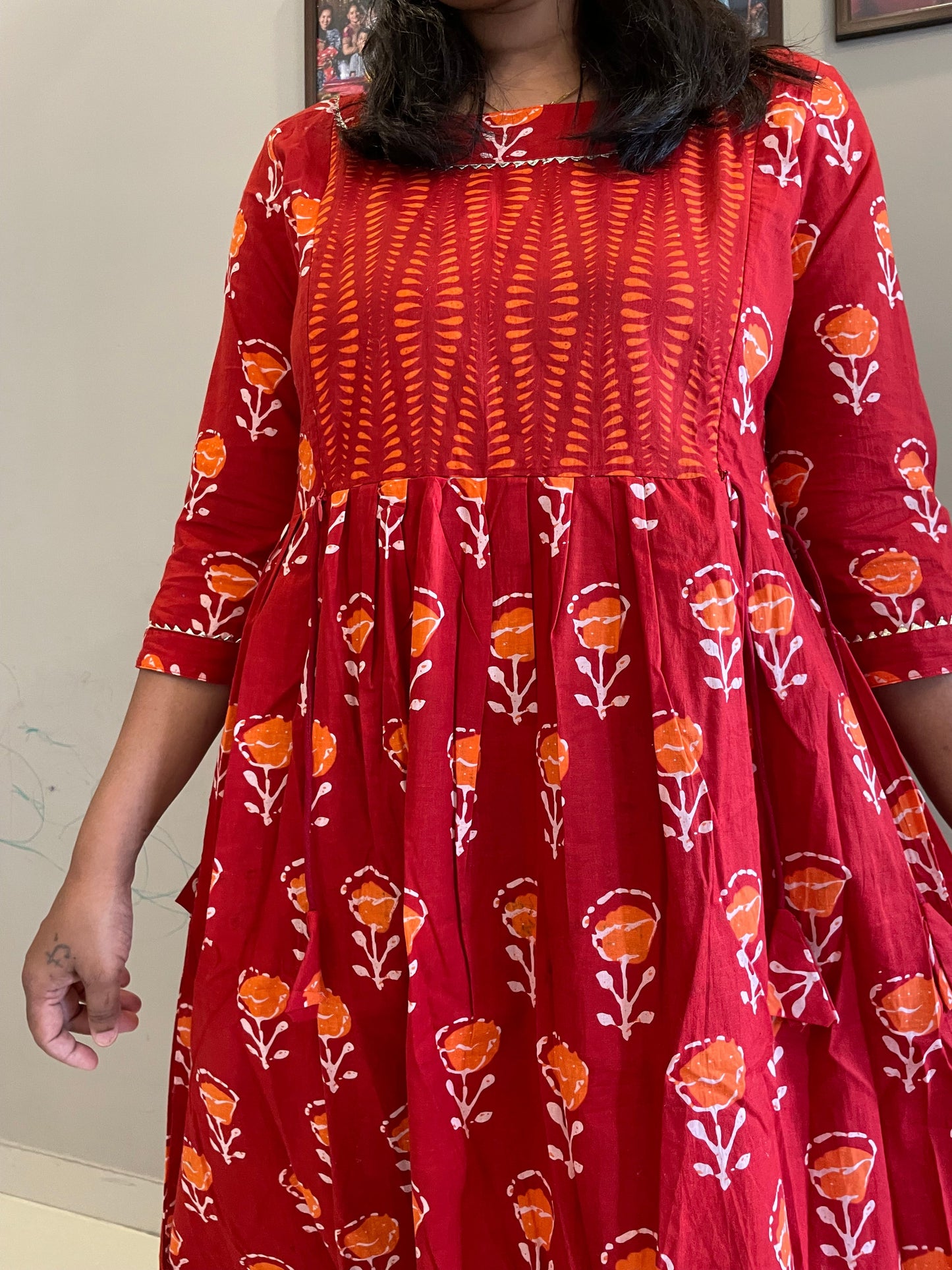 Hima Premium Cotton Anarkali Feeding & Maternity Kurti – 48 Inch Length, 2 Side Zips All-Day Comfort for Moms (Red)