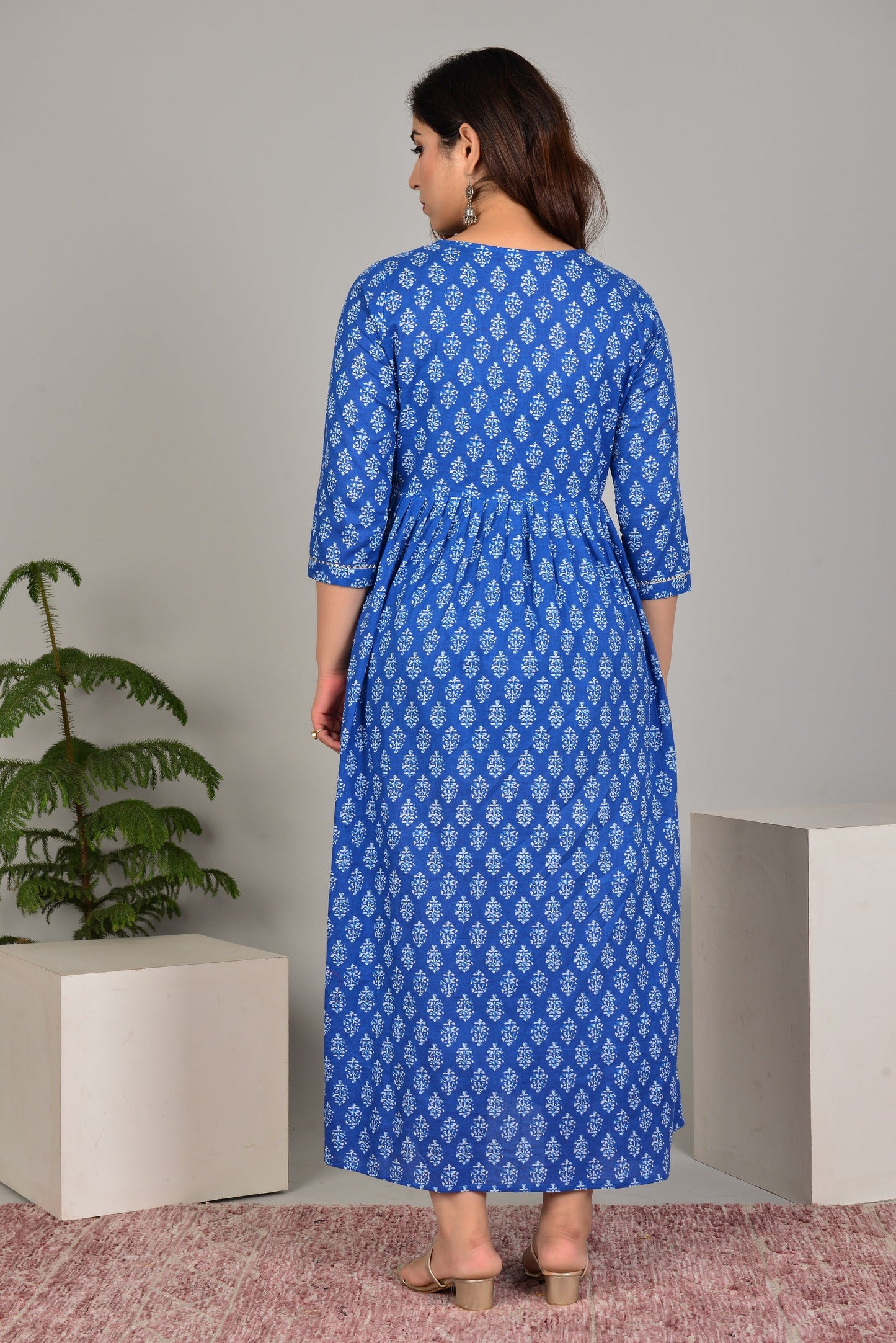 Hima Premium Cotton Anarkali Feeding & Maternity Kurti – 48 Inch Length, 2 Side Zips All-Day Comfort for Moms (Blue)