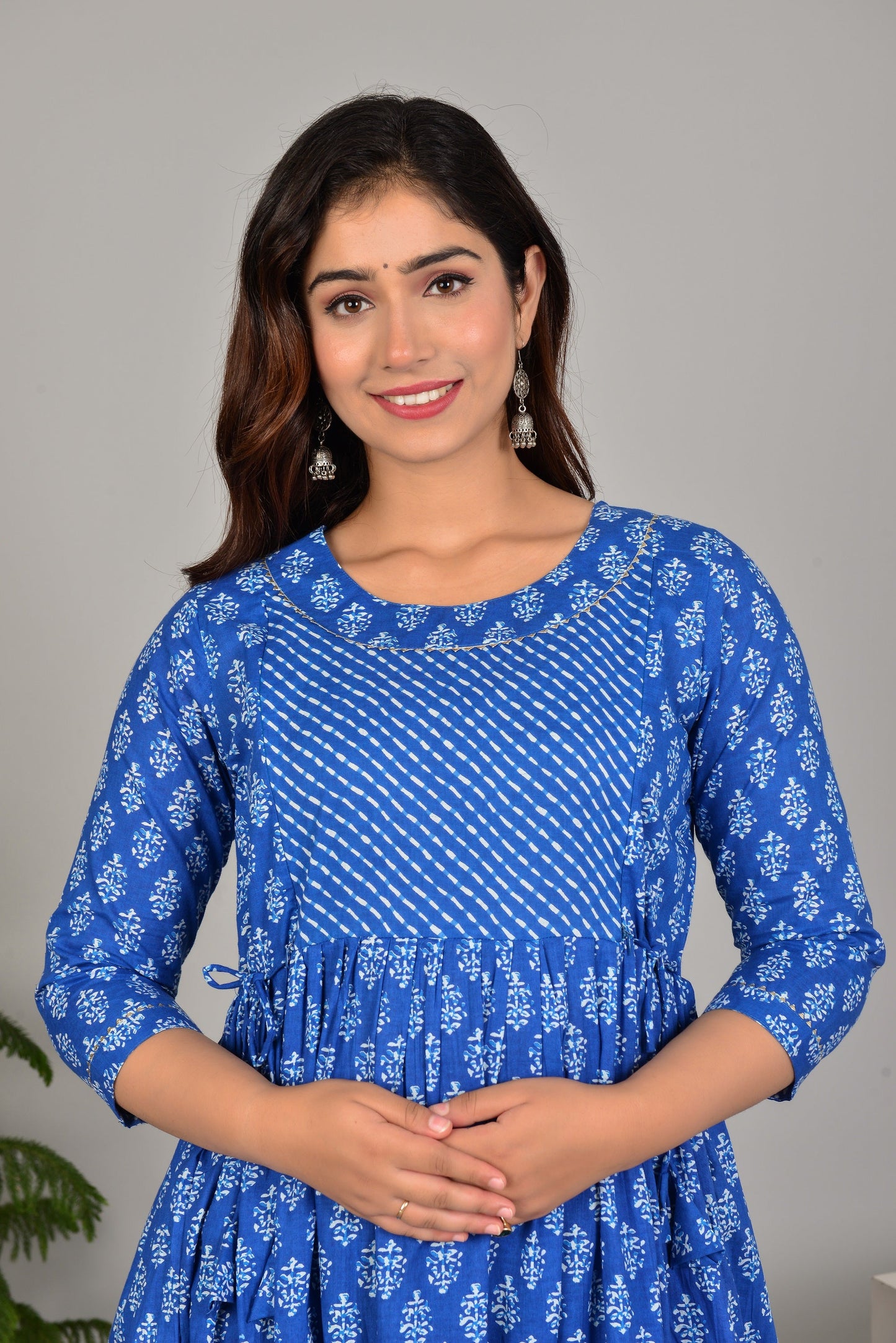 Hima Premium Cotton Anarkali Feeding & Maternity Kurti – 48 Inch Length, 2 Side Zips All-Day Comfort for Moms (Blue)