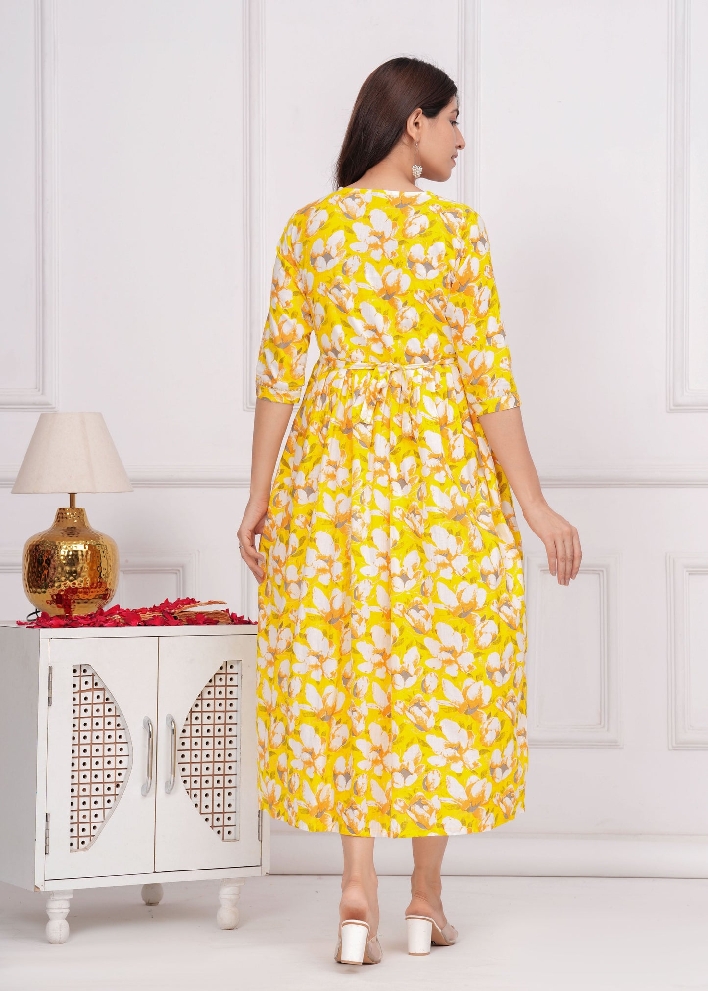 Hima Premium Cotton Anarkali Feeding & Maternity Kurti – 48 Inch Length, 2 Side Zips All-Day Comfort for Moms (Yellow)