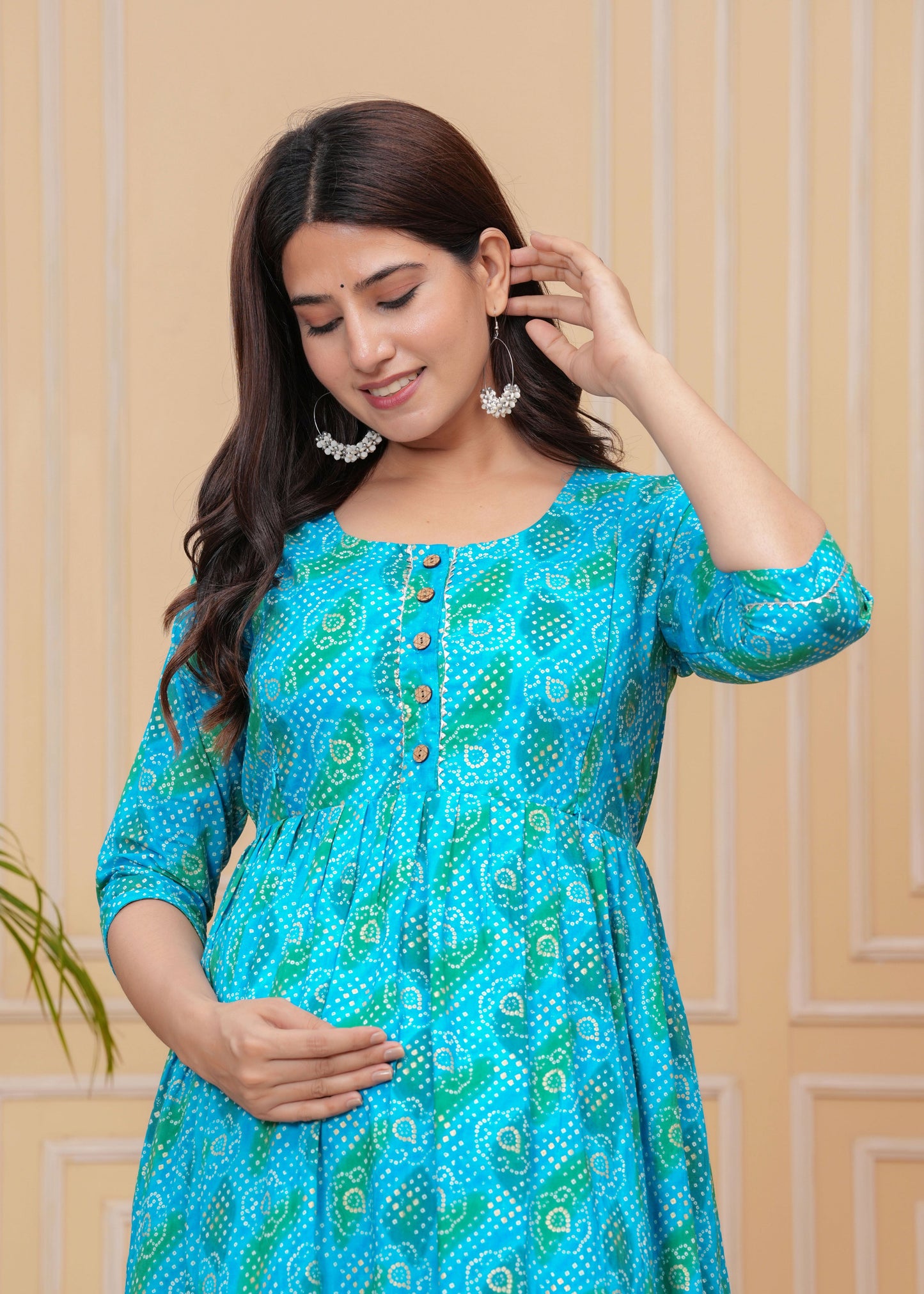 Hima Premium Cotton Anarkali Feeding & Maternity Kurti β 48 Inch Length, 2 Side Zips All-Day Comfort for Moms (Blue)
