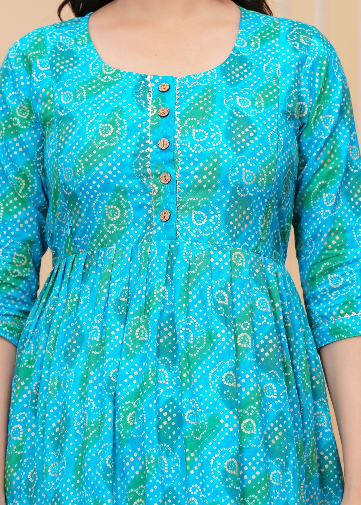 Hima Premium Cotton Anarkali Feeding & Maternity Kurti β 48 Inch Length, 2 Side Zips All-Day Comfort for Moms (Blue)