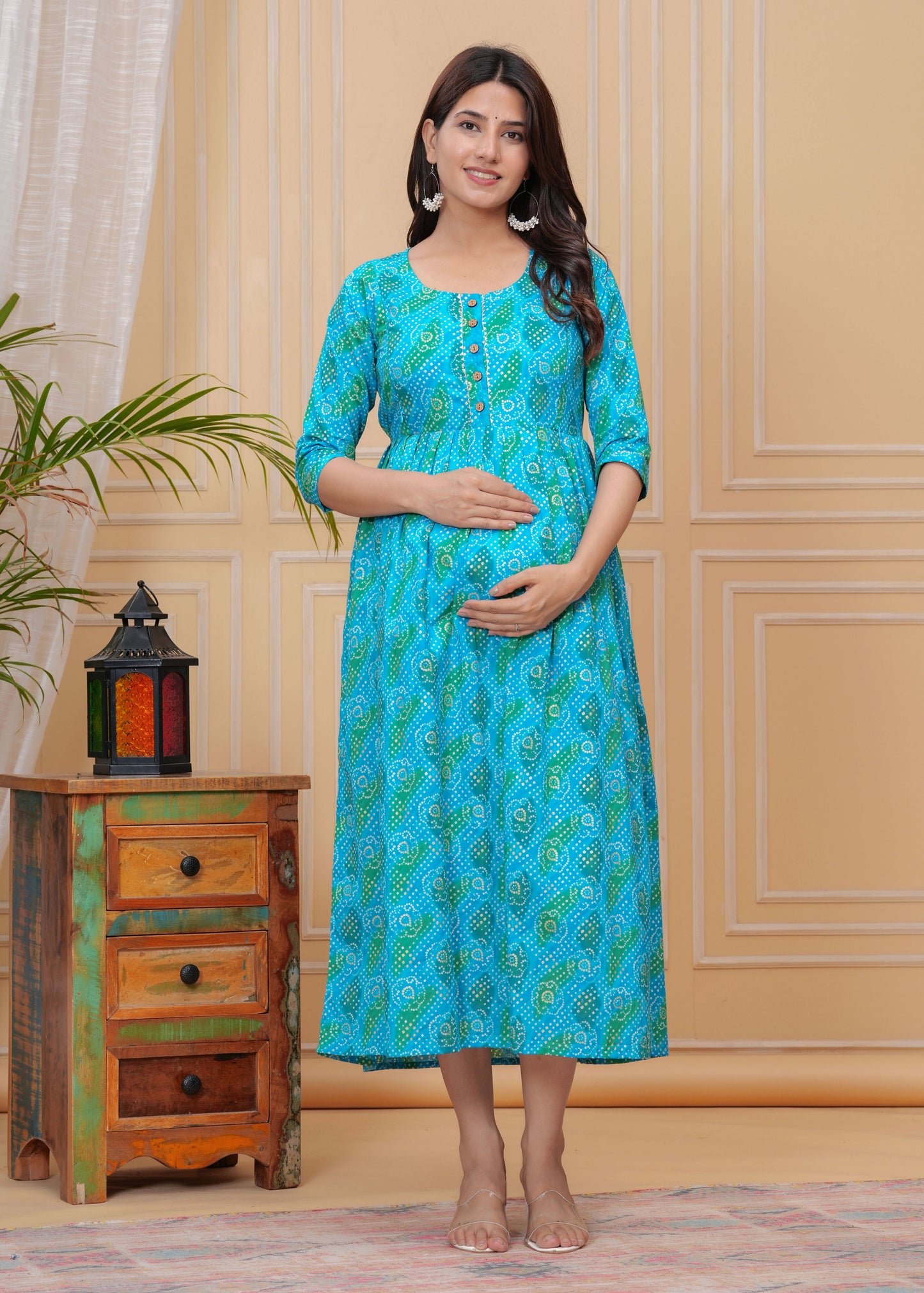 Hima Premium Cotton Anarkali Feeding & Maternity Kurti β 48 Inch Length, 2 Side Zips All-Day Comfort for Moms (Blue)