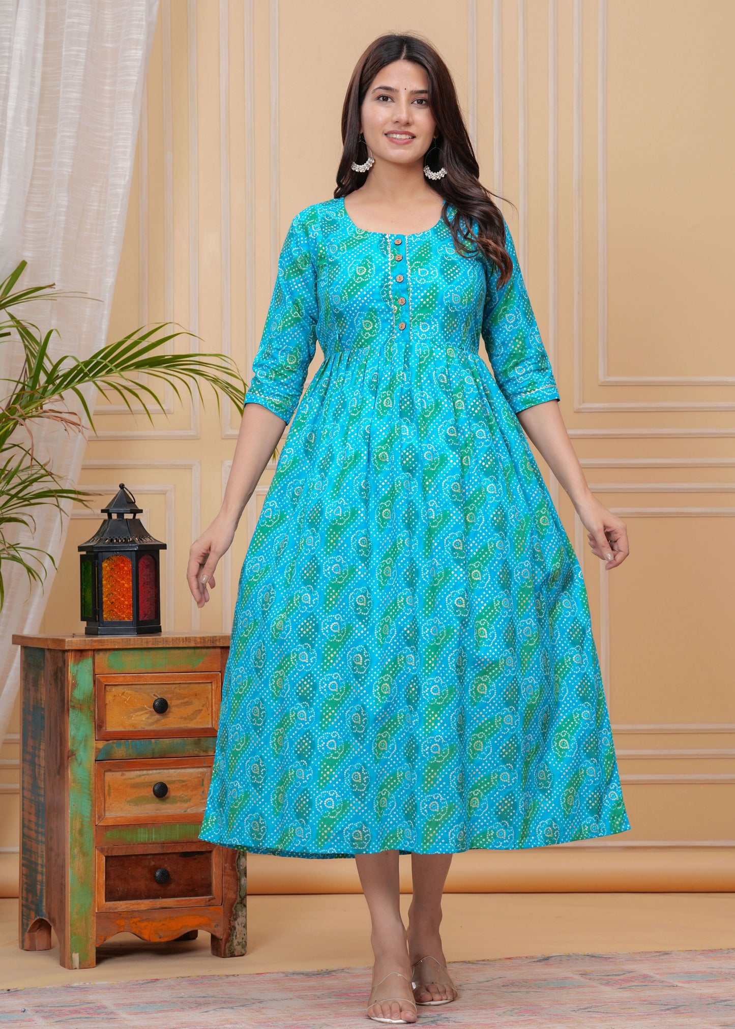 Hima Premium Cotton Anarkali Feeding & Maternity Kurti β 48 Inch Length, 2 Side Zips All-Day Comfort for Moms (Blue)
