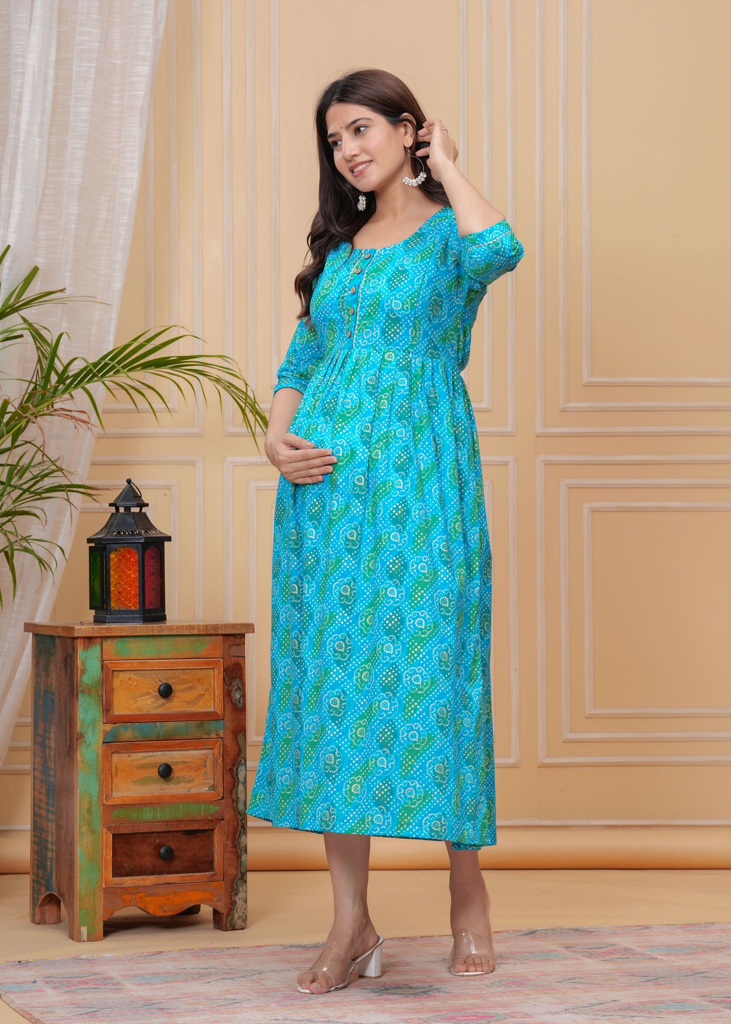 Hima Premium Cotton Anarkali Feeding & Maternity Kurti β 48 Inch Length, 2 Side Zips All-Day Comfort for Moms (Blue)