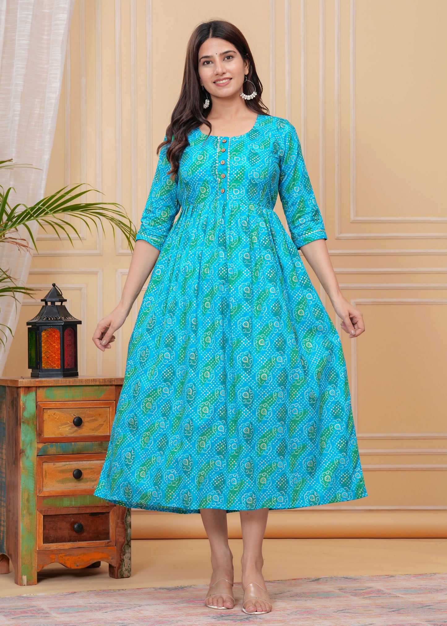 Hima Premium Cotton Anarkali Feeding & Maternity Kurti β 48 Inch Length, 2 Side Zips All-Day Comfort for Moms (Blue)