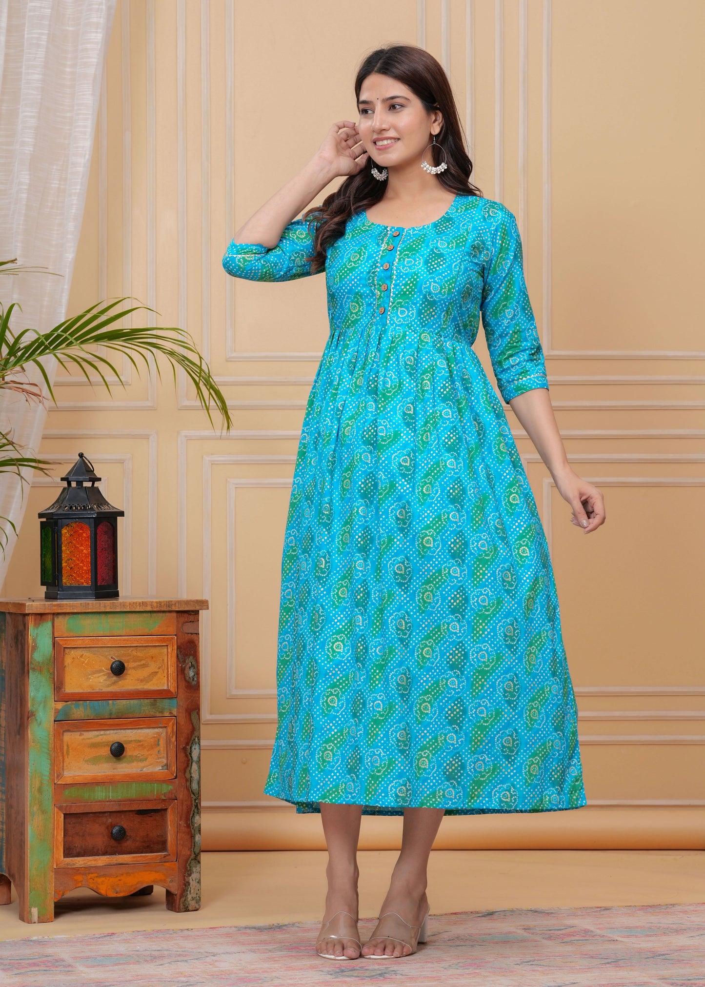 Hima Premium Cotton Anarkali Feeding & Maternity Kurti β 48 Inch Length, 2 Side Zips All-Day Comfort for Moms (Blue)