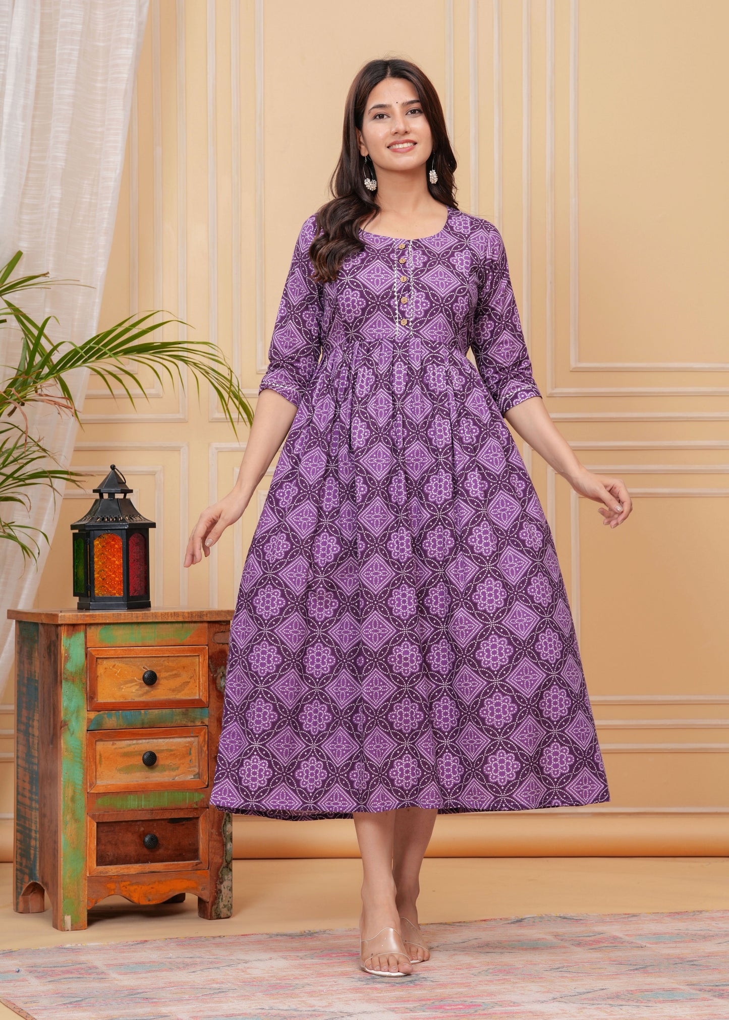 Hima Premium Cotton Anarkali Feeding & Maternity Kurti β 48 Inch Length, 2 Side Zips All-Day Comfort for Moms (Purple)