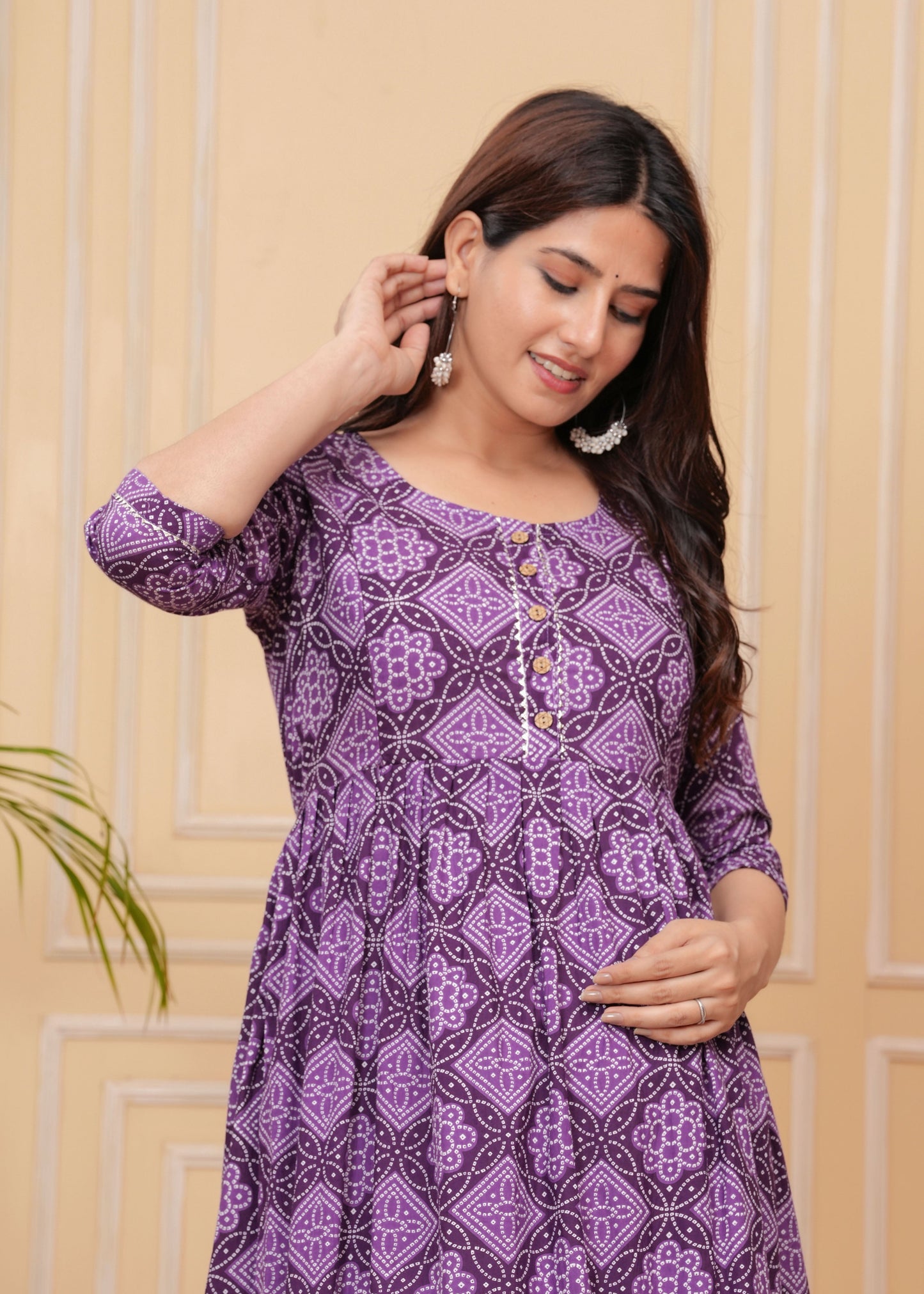 Hima Premium Cotton Anarkali Feeding & Maternity Kurti β 48 Inch Length, 2 Side Zips All-Day Comfort for Moms (Purple)