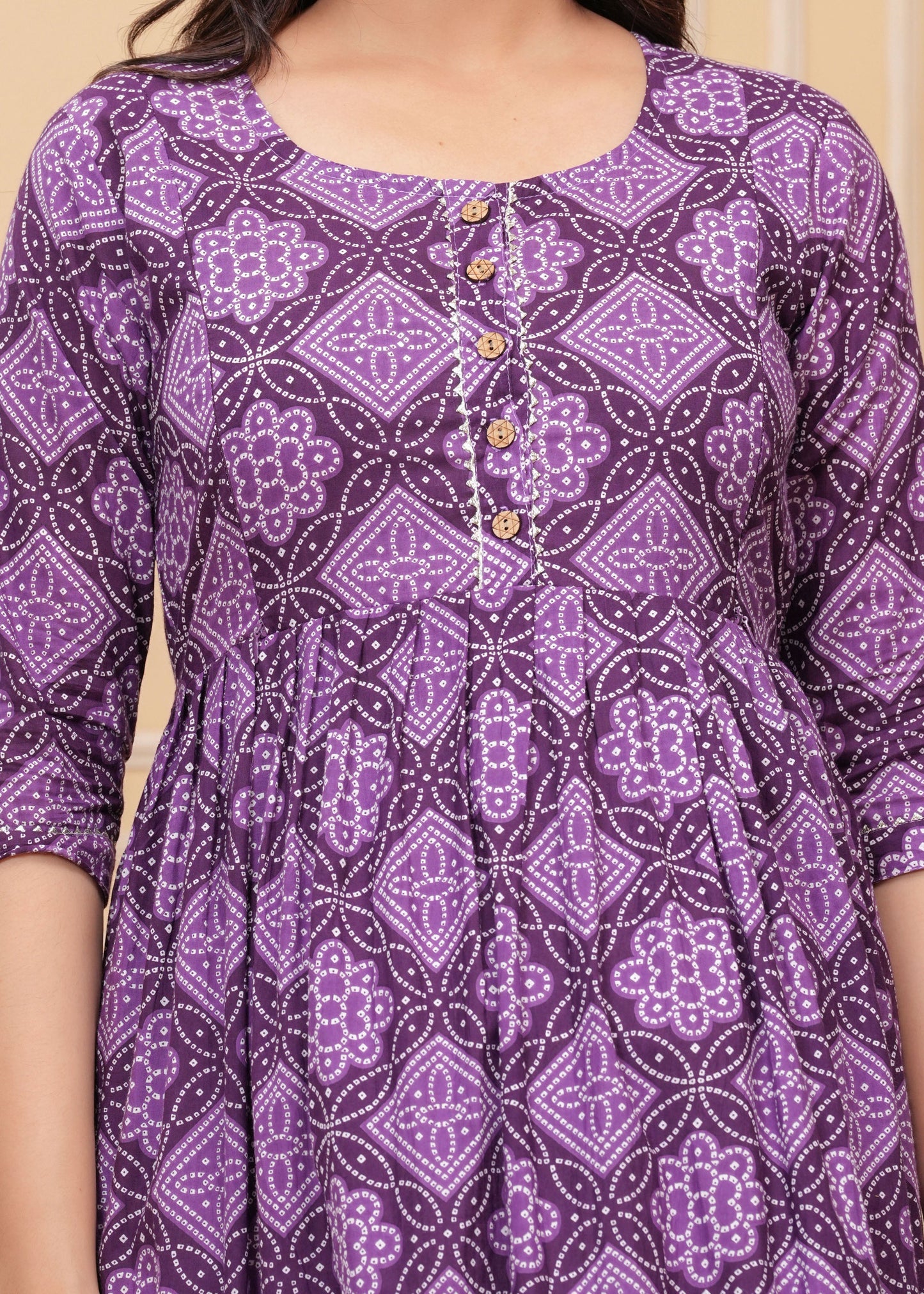 Hima Premium Cotton Anarkali Feeding & Maternity Kurti β 48 Inch Length, 2 Side Zips All-Day Comfort for Moms (Purple)