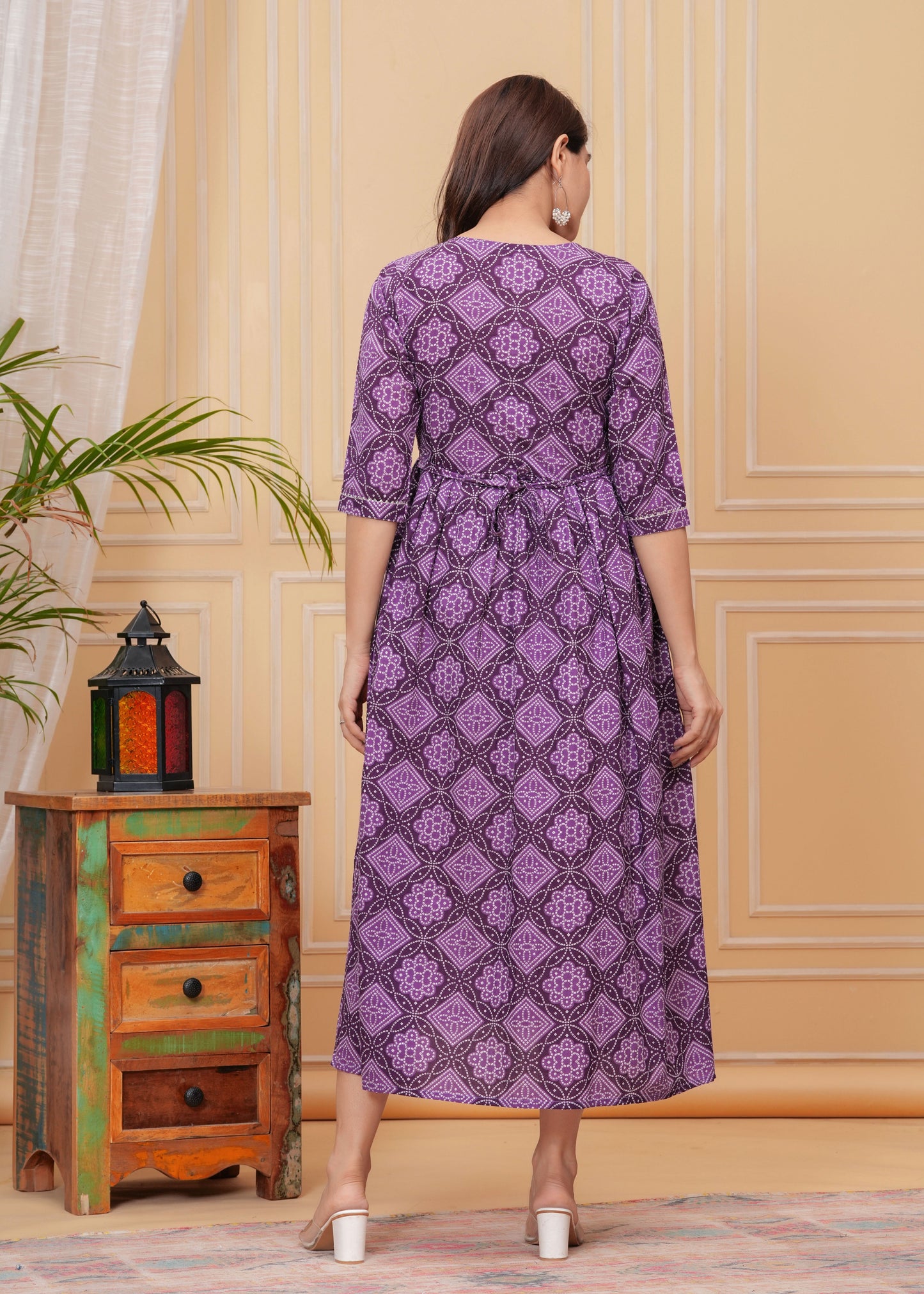 Hima Premium Cotton Anarkali Feeding & Maternity Kurti β 48 Inch Length, 2 Side Zips All-Day Comfort for Moms (Purple)