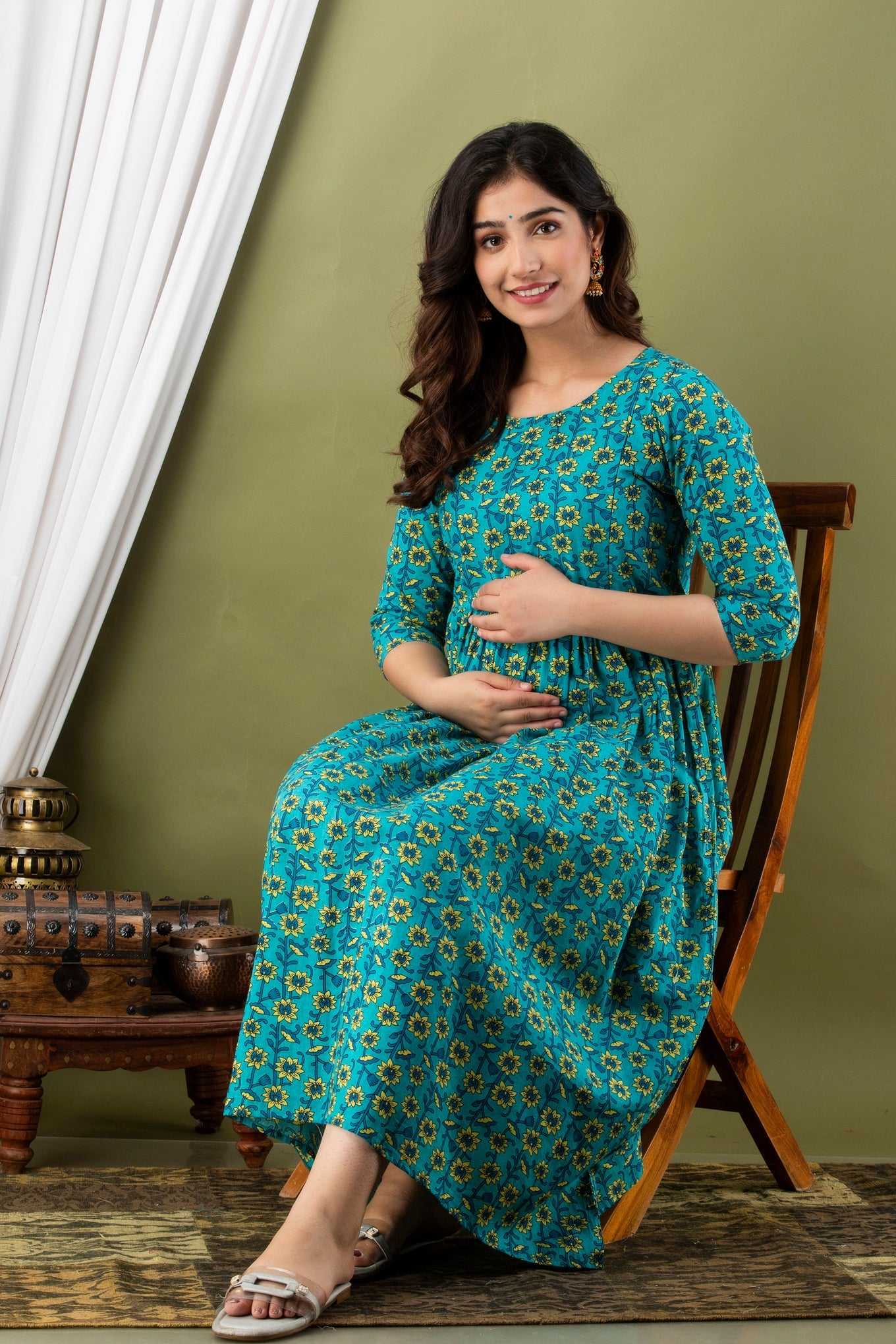 Hima Premium Cotton Anarkali Feeding & Maternity Kurti – 48 Inch Length, 2 Side Zips All-Day Comfort for Moms (Light Blue)