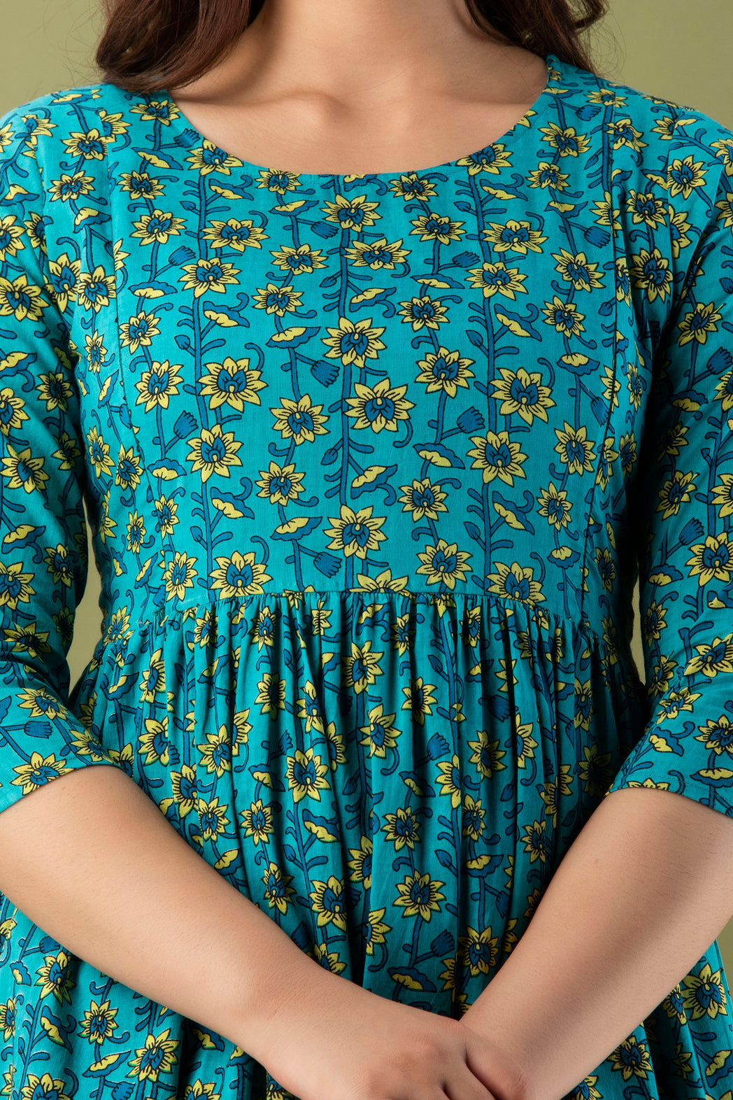 Hima Premium Cotton Anarkali Feeding & Maternity Kurti – 48 Inch Length, 2 Side Zips All-Day Comfort for Moms (Light Blue)