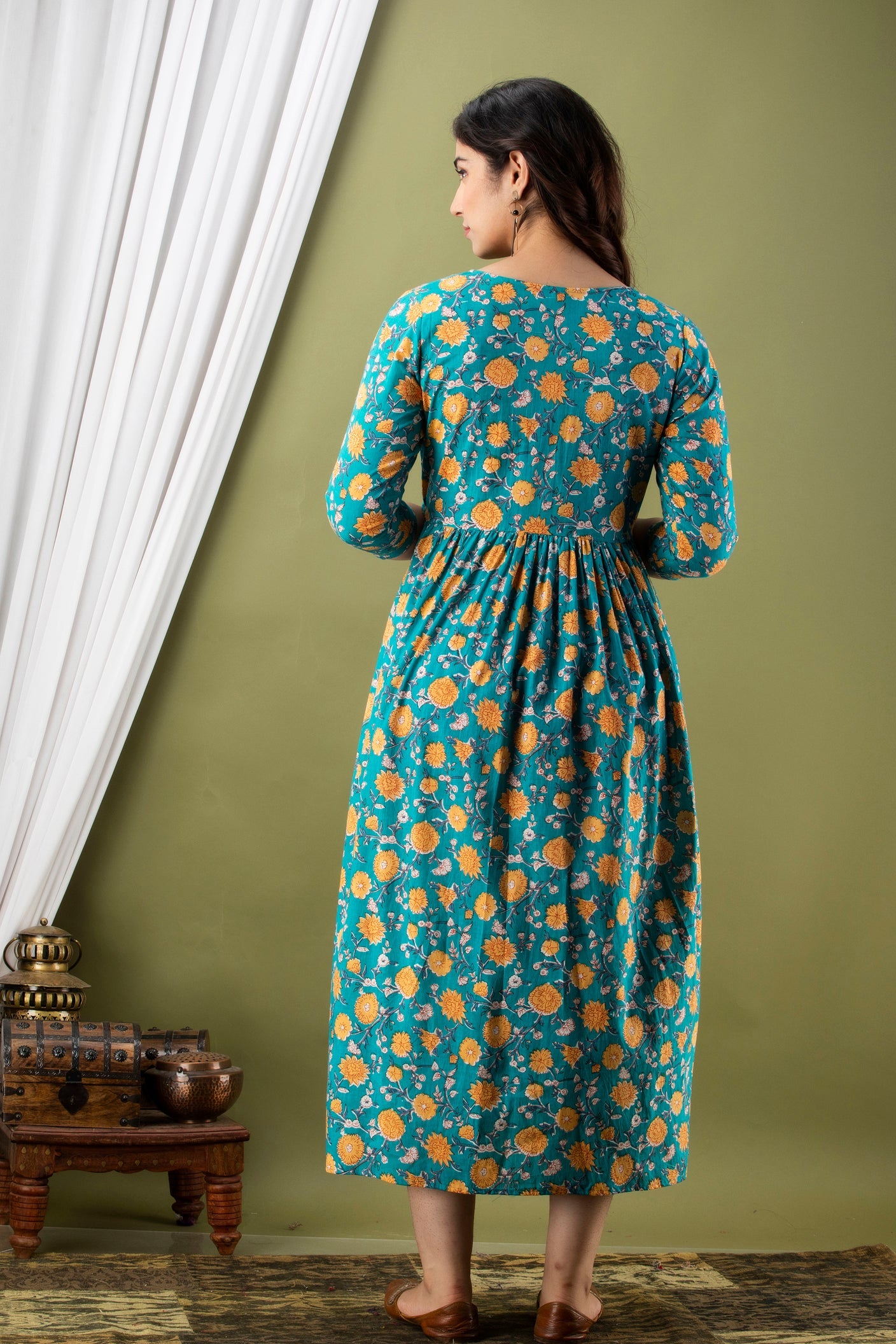 Hima Premium Cotton Anarkali Feeding & Maternity Kurti – 48 Inch Length, 2 Side Zips All-Day Comfort for Moms (Blue)
